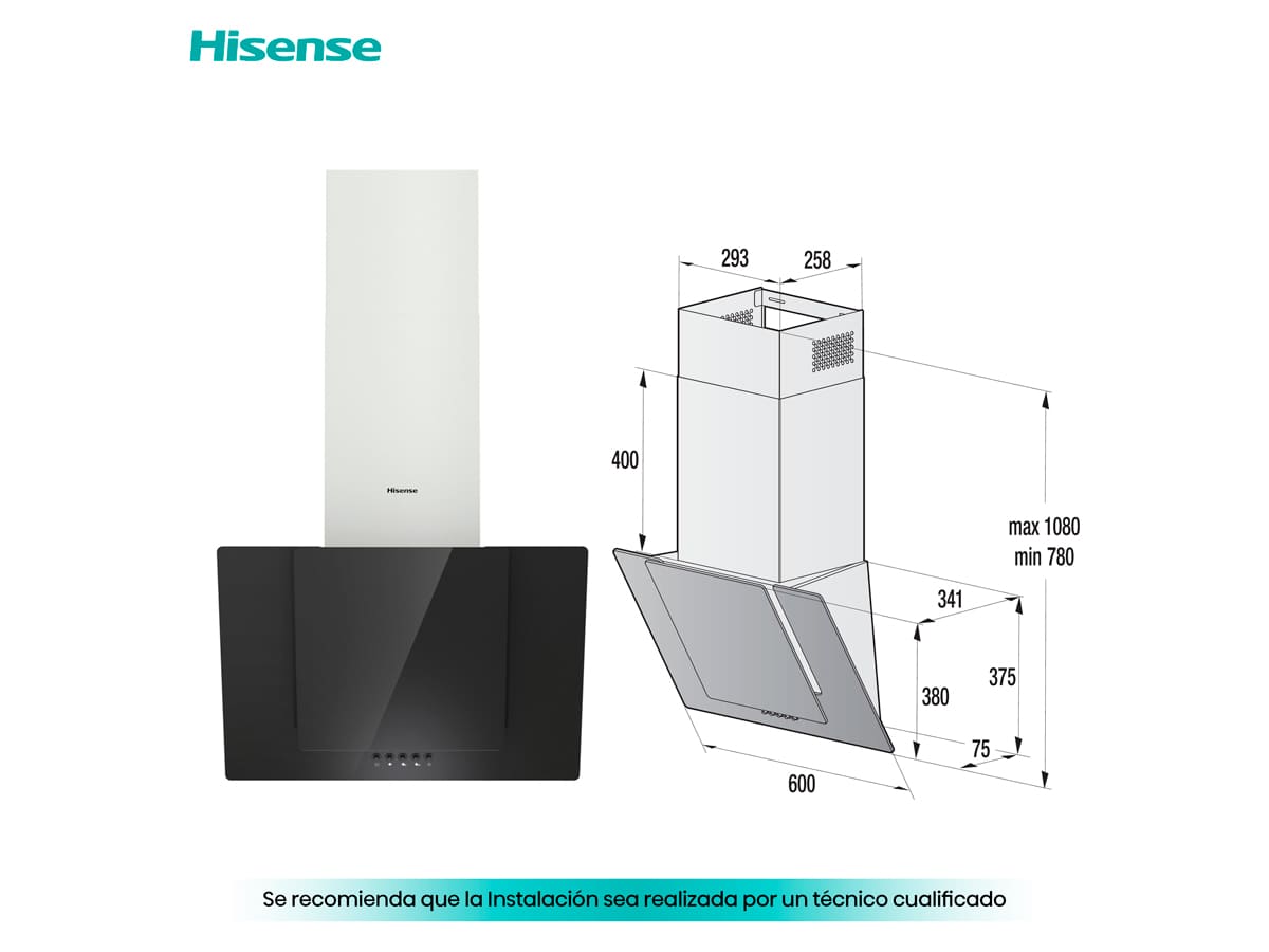 Hisense - CH6IN6BXBG – Campana, Decorativa, 650M³/H, Clase: B, Negro