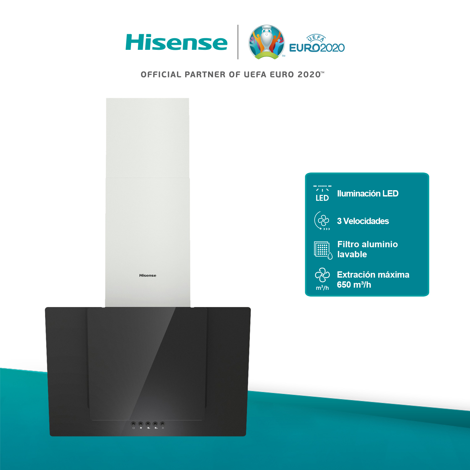 Hisense - CH6IN6BXBG – Campana, Decorativa, 650M³/H, Clase: B, Negro