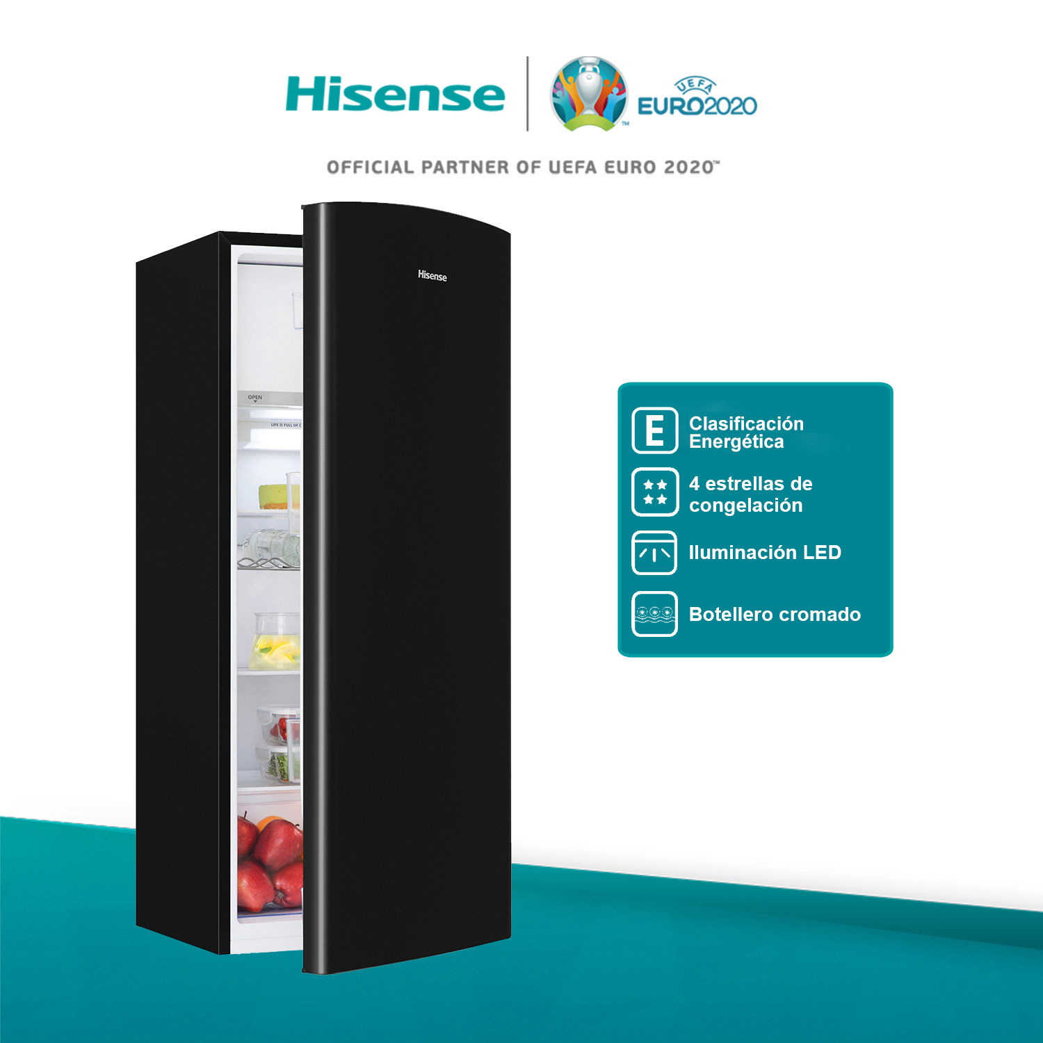 Hisense - RR220D4ABF – Frigorífico 1 Puerta, Clase F , 165L, Negro