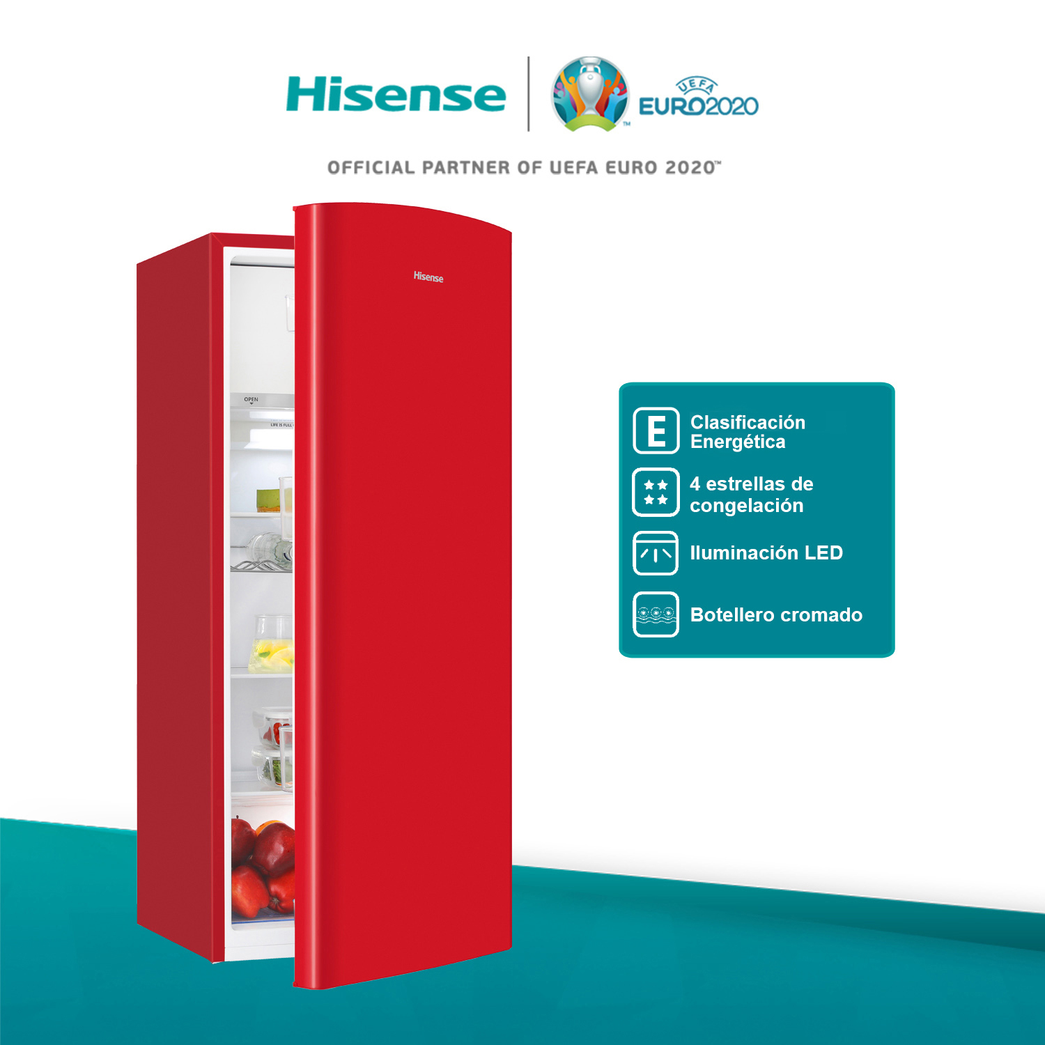 Hisense - RR220D4ARF – Frigorífico 1 Puerta, Clase F , 165L, Rojo