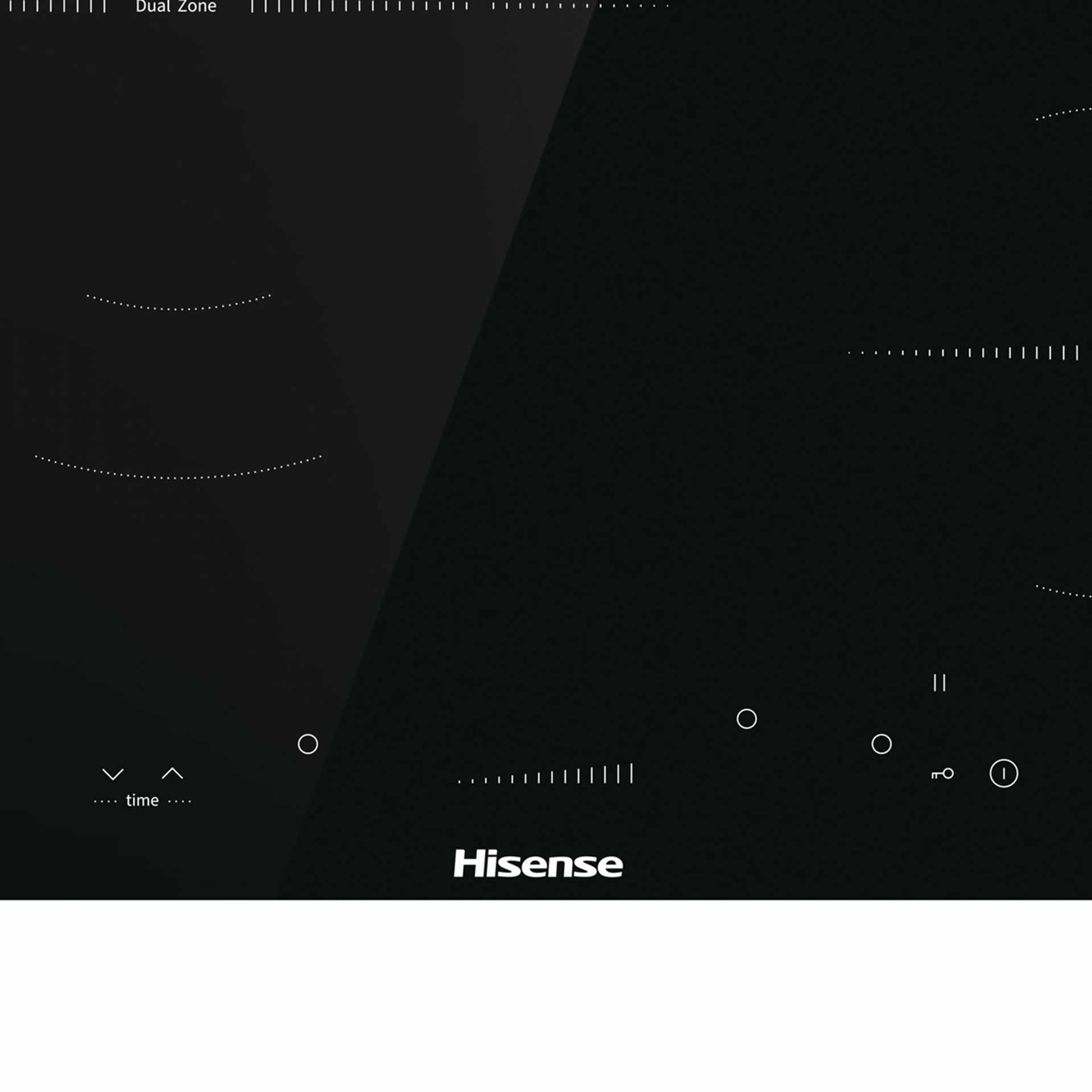 Placa Inducción Gráficos Minimalistas Encimera de 60 cm Hisense I6341CB Doble Corona Terminación biselada Bloqueo Infantil Resistente a los Arañazos 1 Con Foco Gigante 29 cm 3 Zonas 