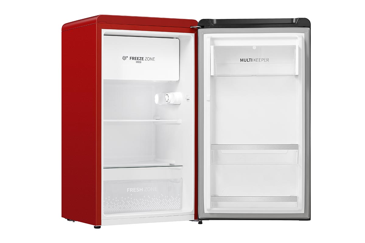 Hisense - RR106D4CRF – Frigorífico 1 Puerta, Clase F , 82L, Rojo