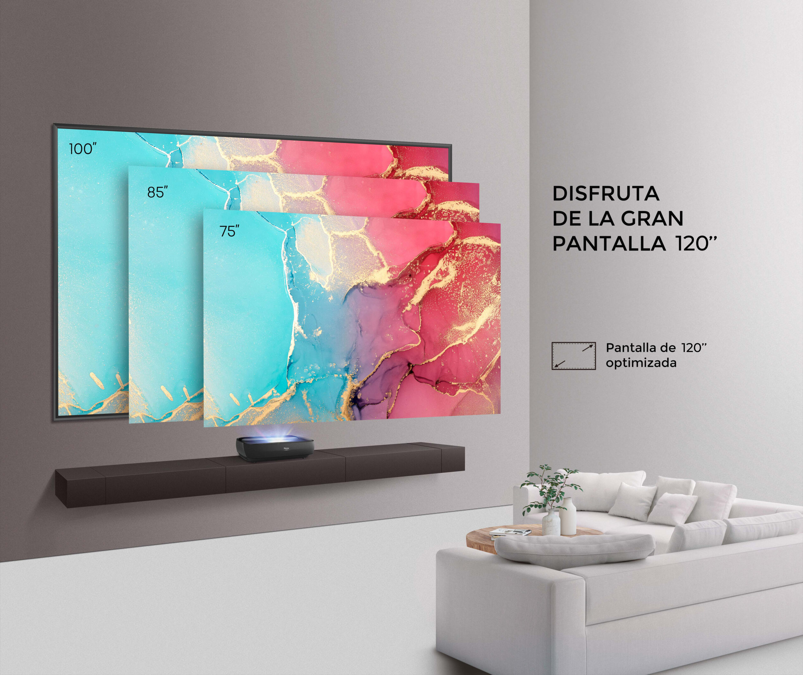 Hisense 120L9G-CINE120A - TV láser 4K UHD, proyector de triple láser UST de  alcance ultra corto con pantalla ALR de 120 pulgadas, 3000 lúmenes