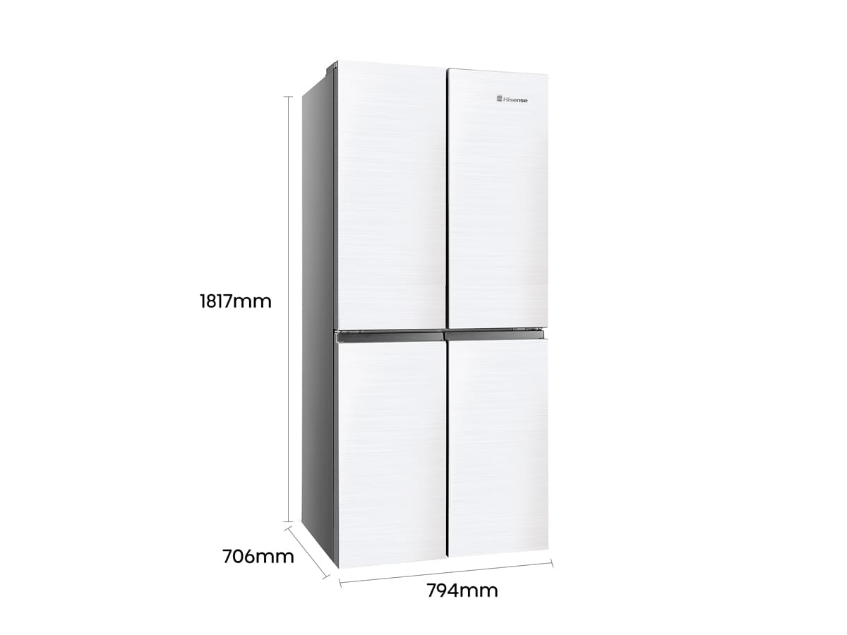 Hisense - RQ563N4GW1 – Frigorífico Americano 4 Puertas, Clase F , 454L, Cristal Blanco