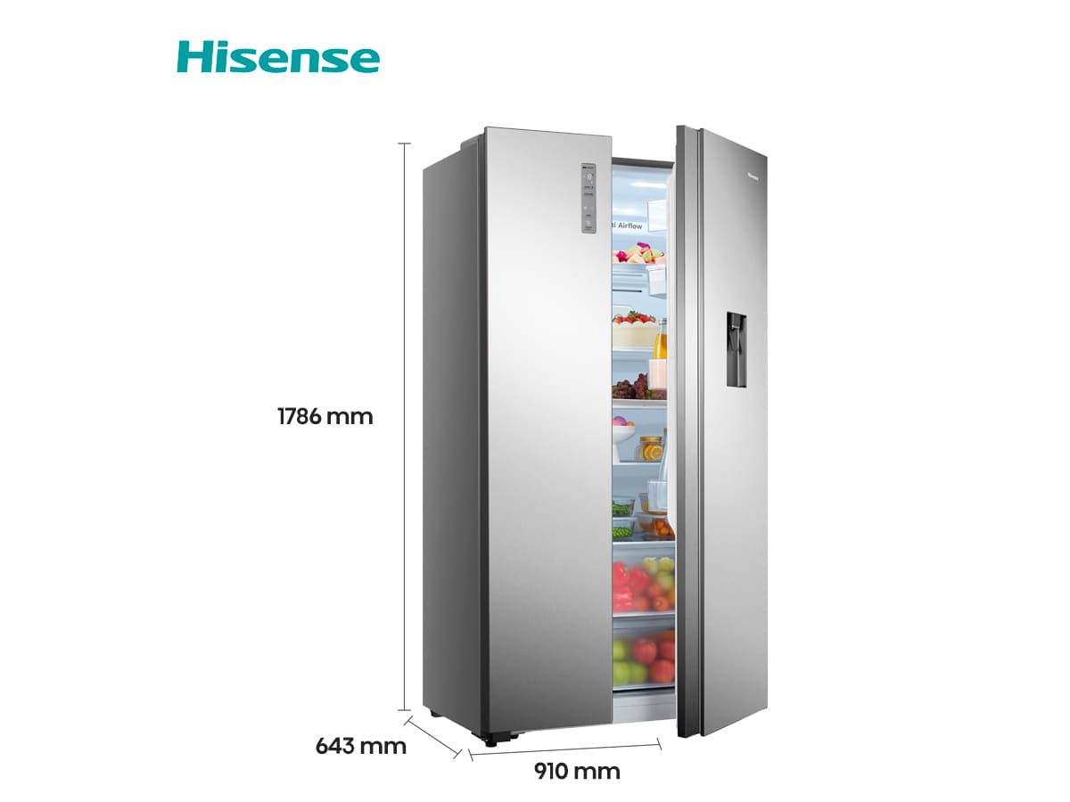 Hisense - RS677N4WCD – Frigorífico Americano Side By Side, Clase D , 519L, Inox