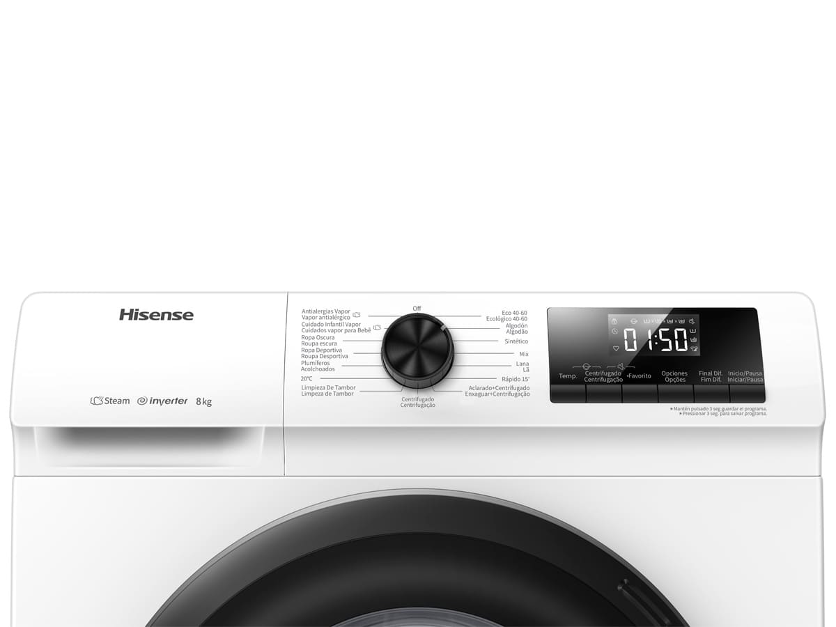 Hisense - WFQP8014EVM – Lavadora, Clase A, 8 Kg, 1400 rpm, Blanco