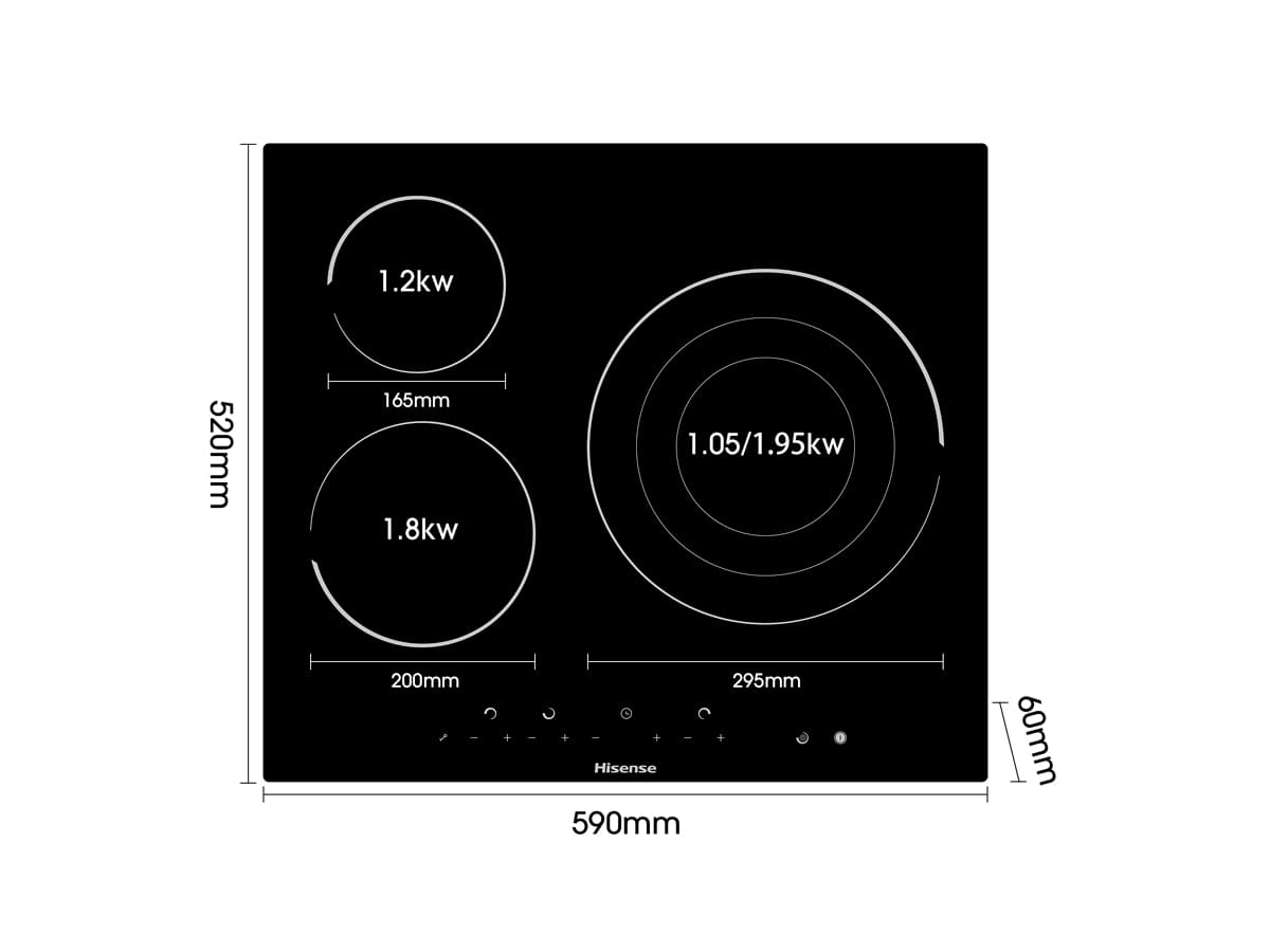 Hisense - E6322C – Placa, Vitroceramica, 3 Zonas, Negro