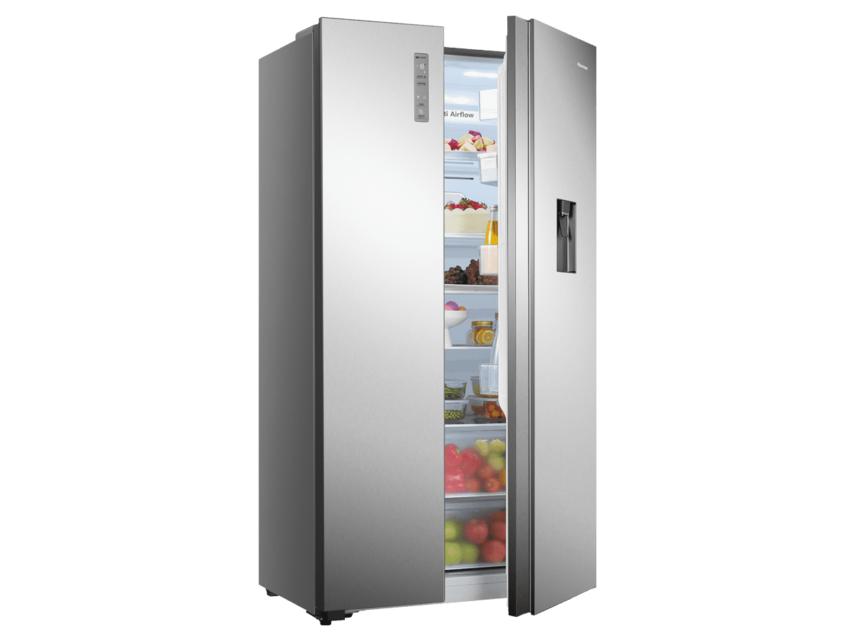 Hisense - RS677N4WCD – Frigorífico Americano Side By Side, Clase D , 519L, Inox