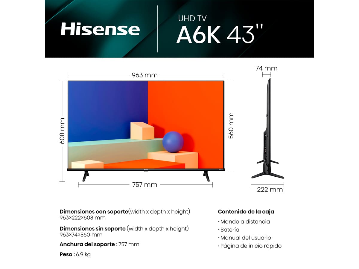 Televisor Hisense 43 DLED UHD 4K Smart TV 43A6K - Tiendas Jumbo