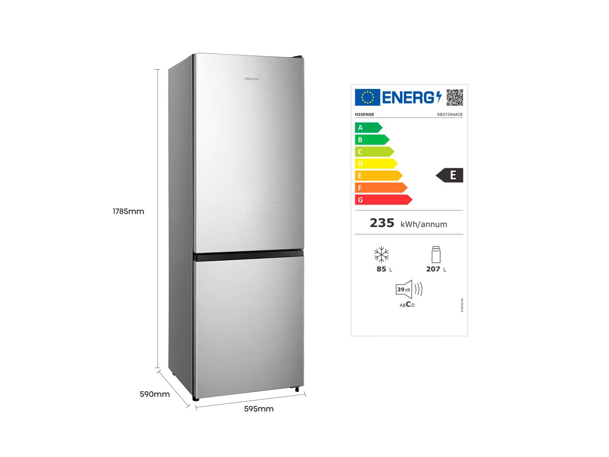 Hisense - RB372N4ACE – Frigorífico Combi 2 Puertas, Clase E , 292L, Inox