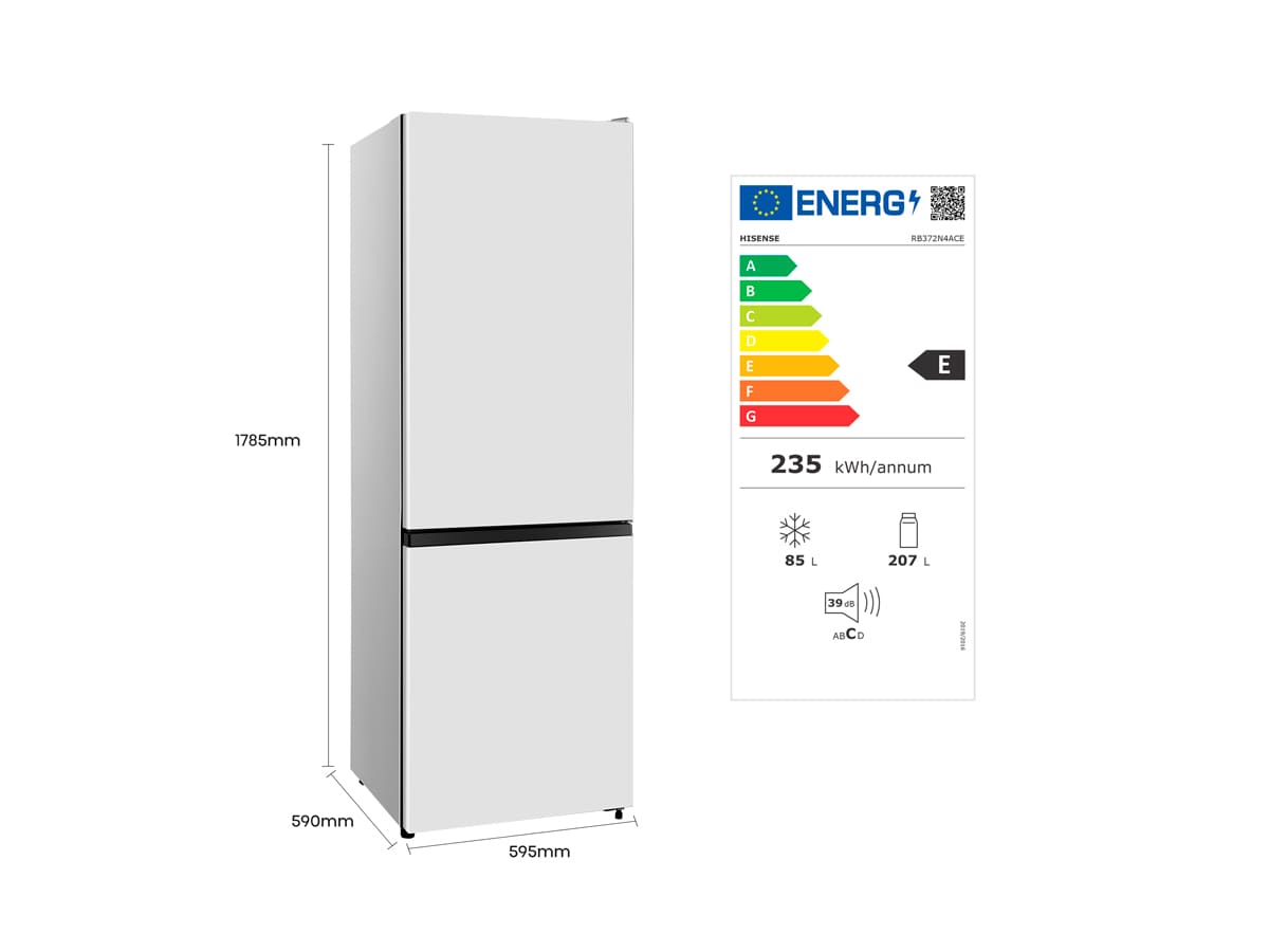 Hisense - RB372N4AWE – Frigorífico Combi 2 Puertas, Clase E, 292L, Blanco