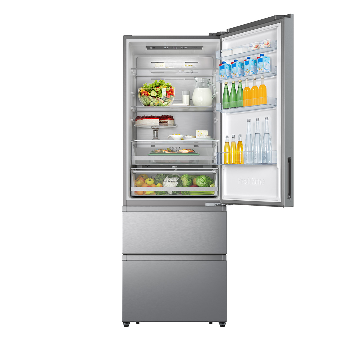 Hisense - RT641N4AIE – Frigorífico Combi 3 Puertas, Clase E , 493L, Inox