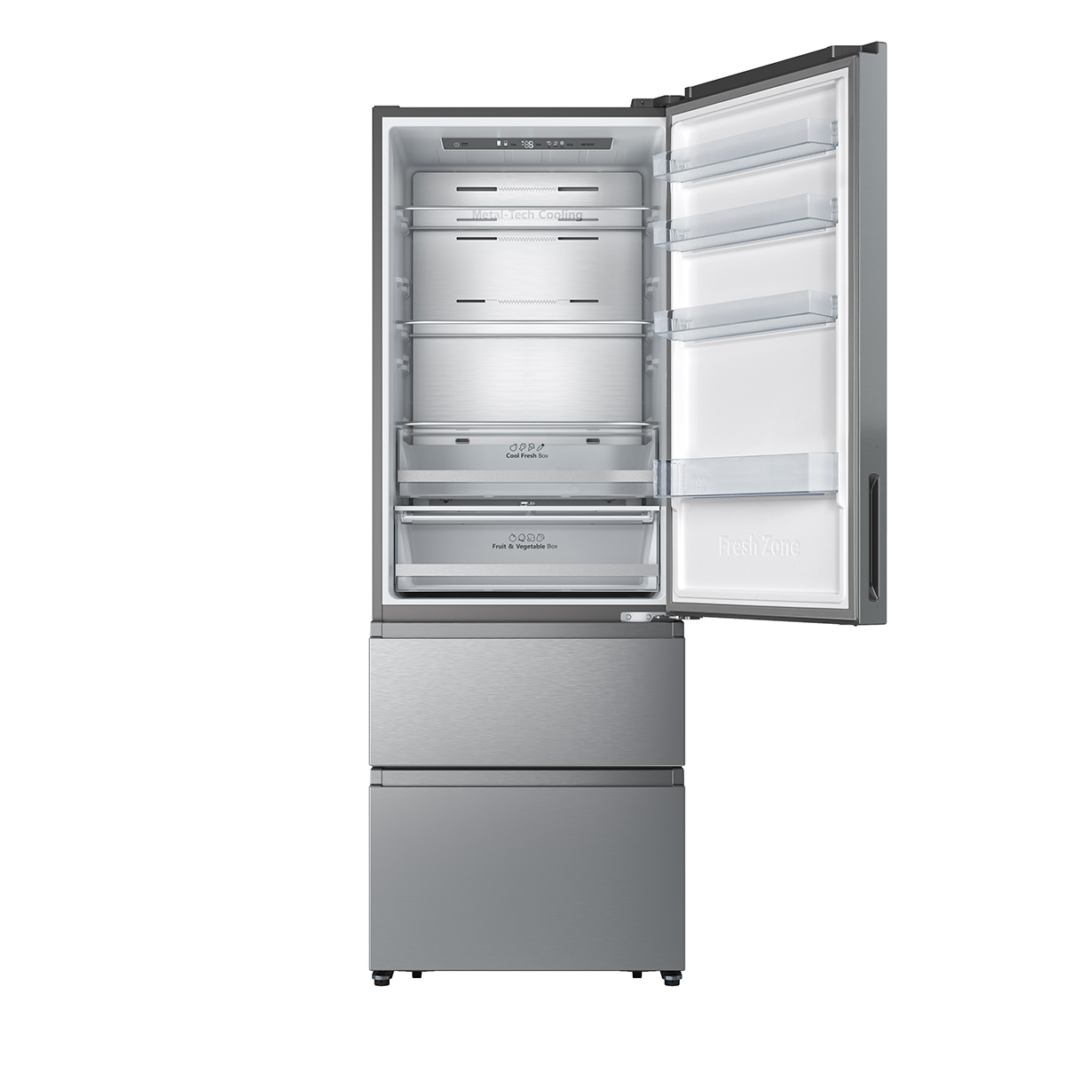 Hisense - RT641N4AIE – Frigorífico Combi 3 Puertas, Clase E , 493L, Inox