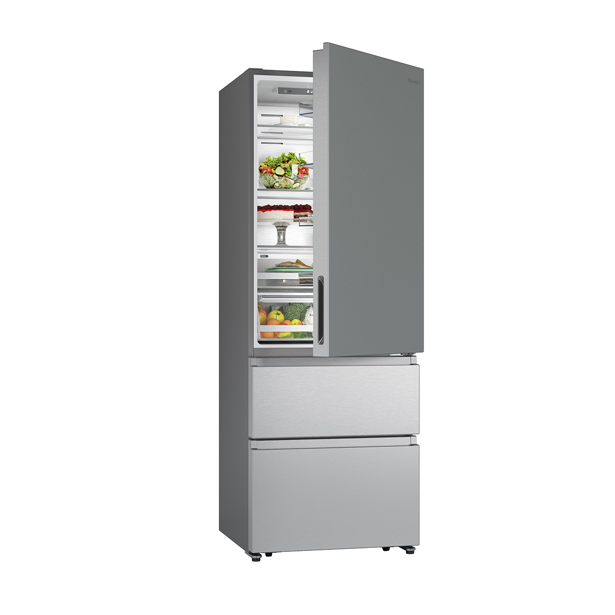 Hisense - RT641N4AIE – Frigorífico Combi 3 Puertas, Clase E , 493L, Inox