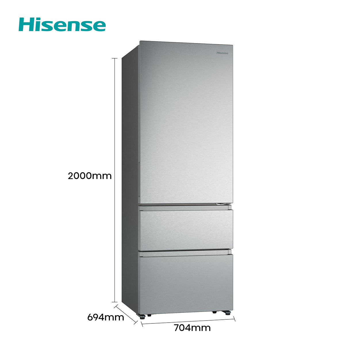 Hisense - RT641N4AIE – Frigorífico Combi 3 Puertas, Clase E , 493L, Inox