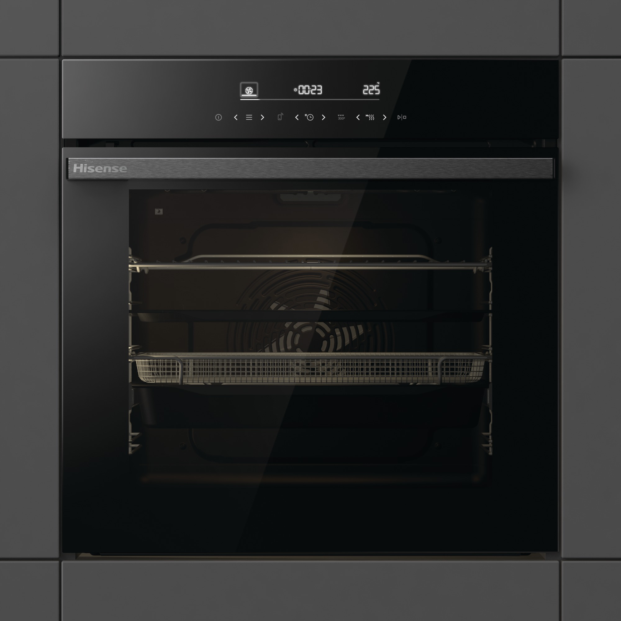 Hisense - BI65346PDBGWIFI – Horno Pirolítico, Clase A+, 77L, Cristal Negro