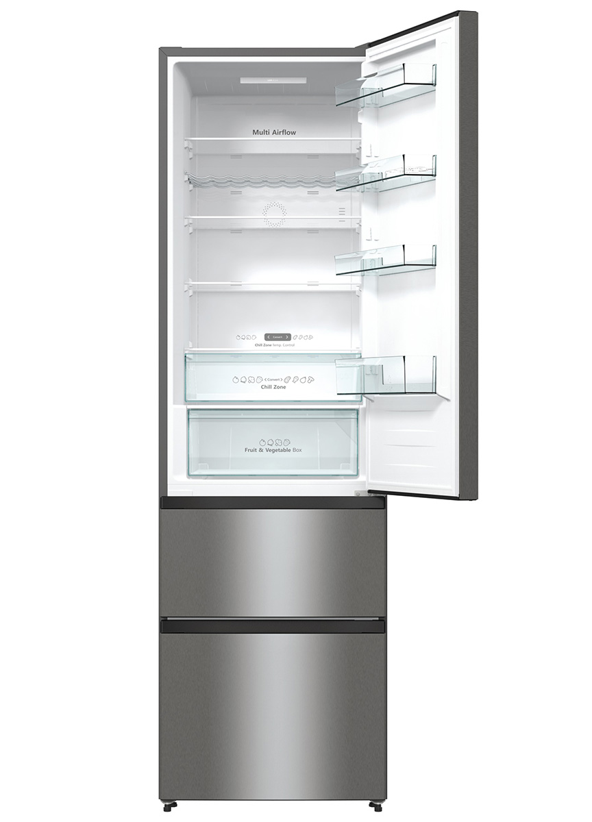 Hisense - RM469N4ACD – Frigorífico Combi 3 Puertas, Clase D , 368L, Inox