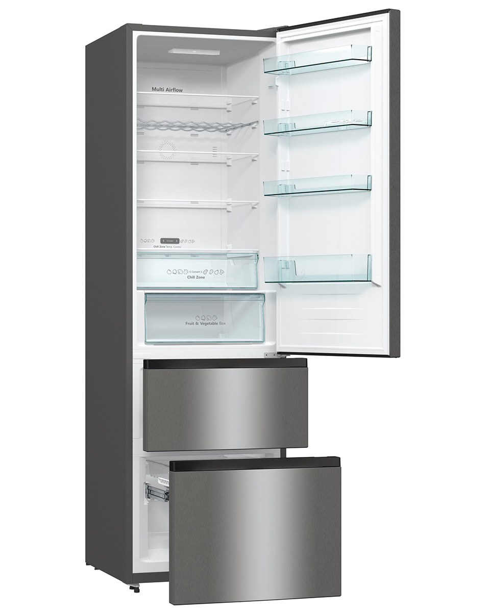 Hisense - RM469N4ACD – Frigorífico Combi 3 Puertas, Clase D , 368L, Inox