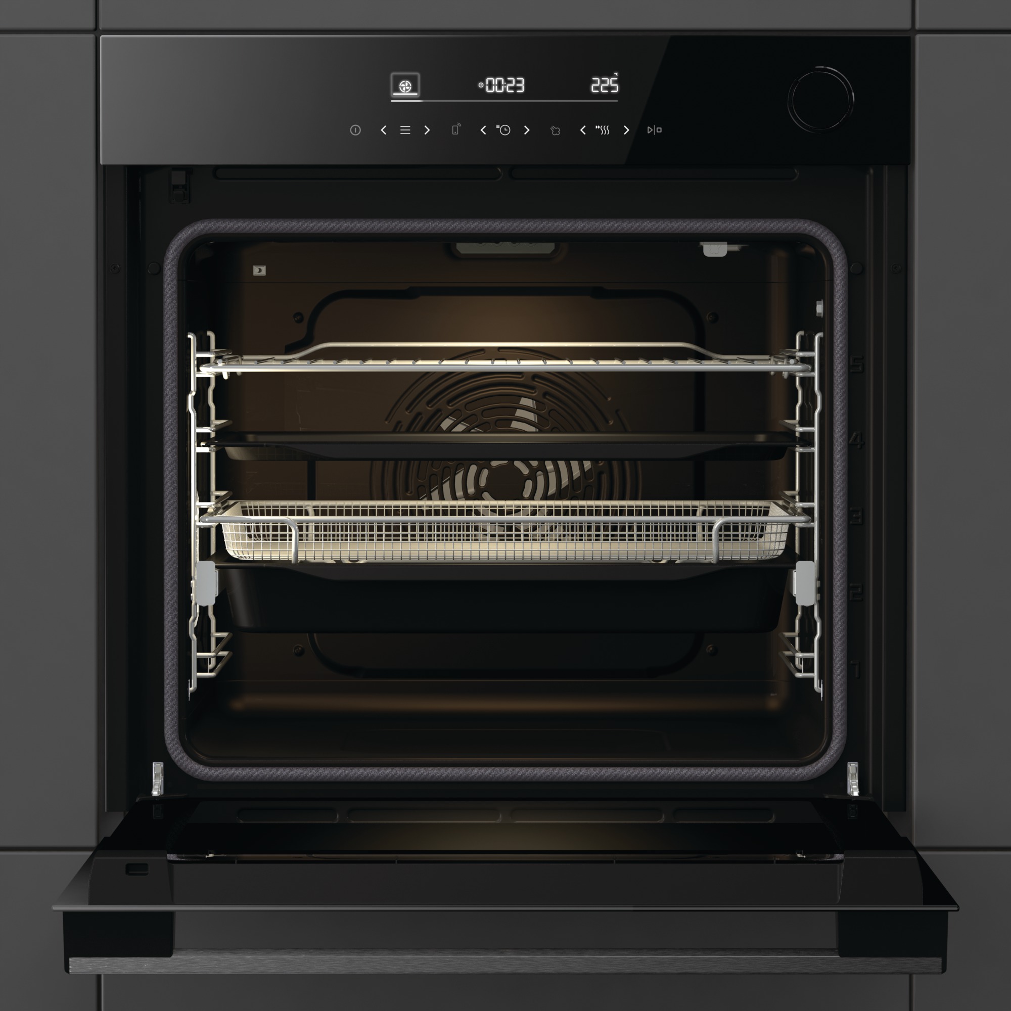 Hisense - BSA66346PBGWIFI – Horno Pirolitico , Cocción Vapor Con Depósito, Clase A+ , 77L, Cristal Negro