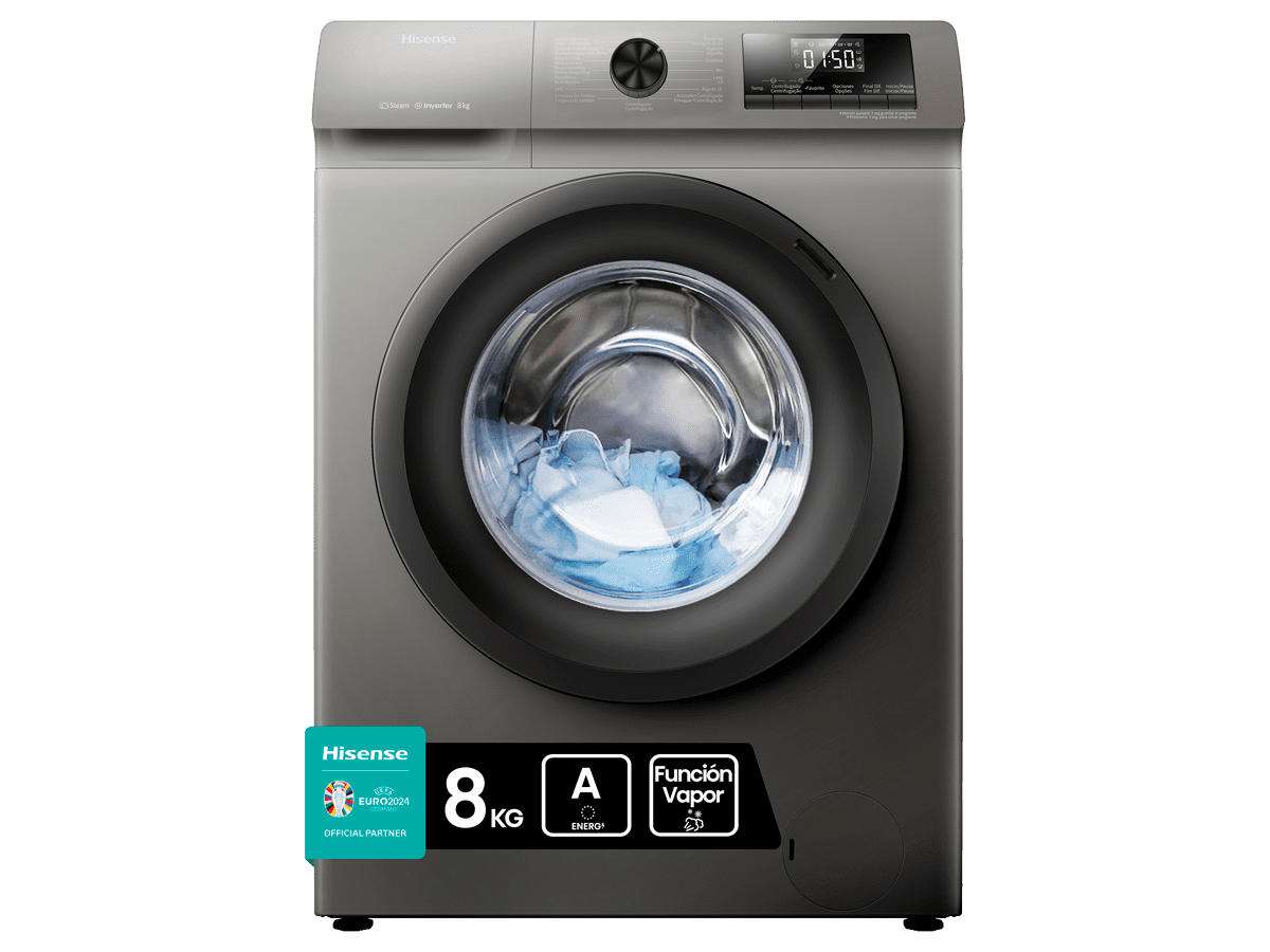 Hisense WFQP8014EVMT - Lavadora, Clase A, 8 Kg, 1400 rpm, Gris