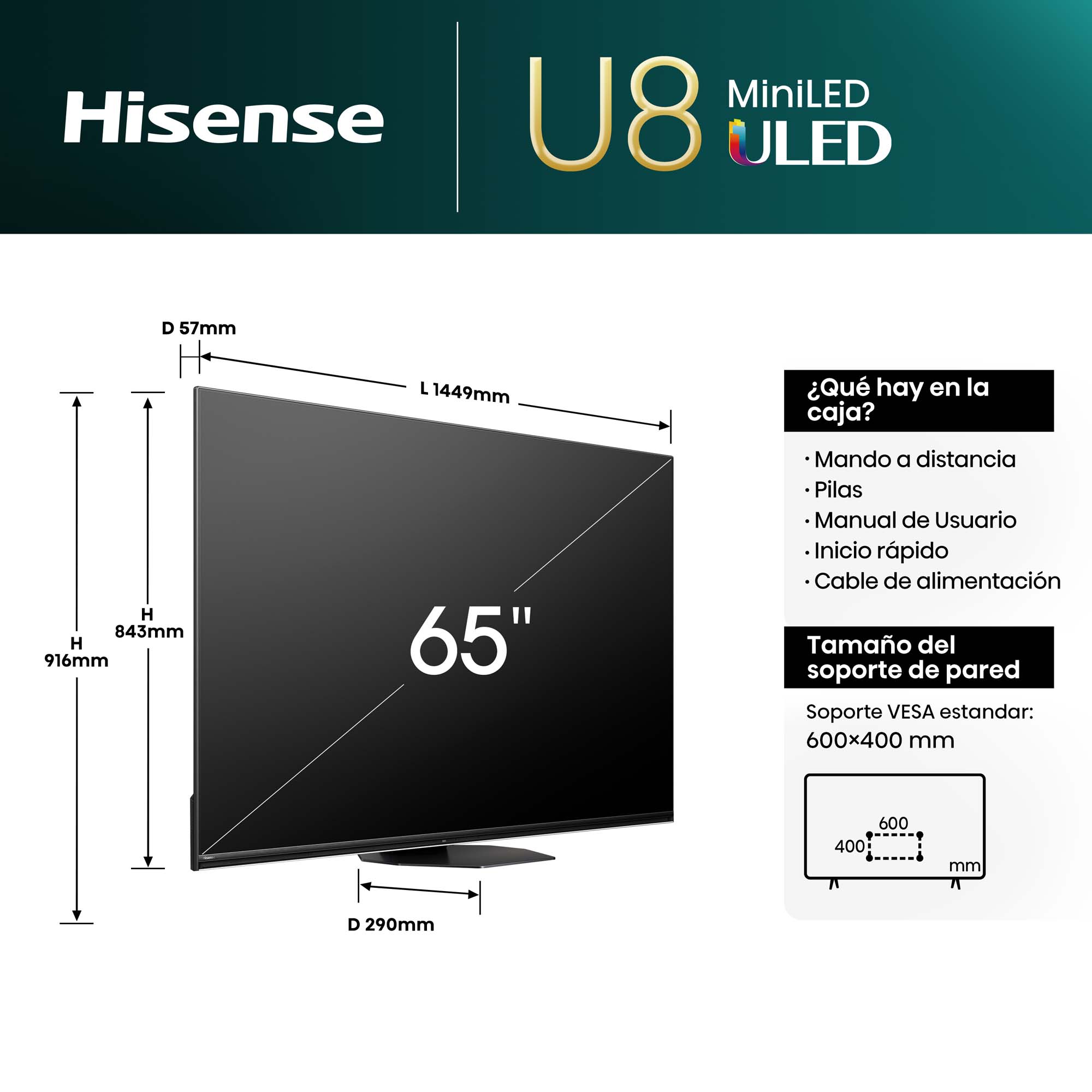 Hisense - Serie U8NQ Mini-LED TV con Quantum Dot Colour
