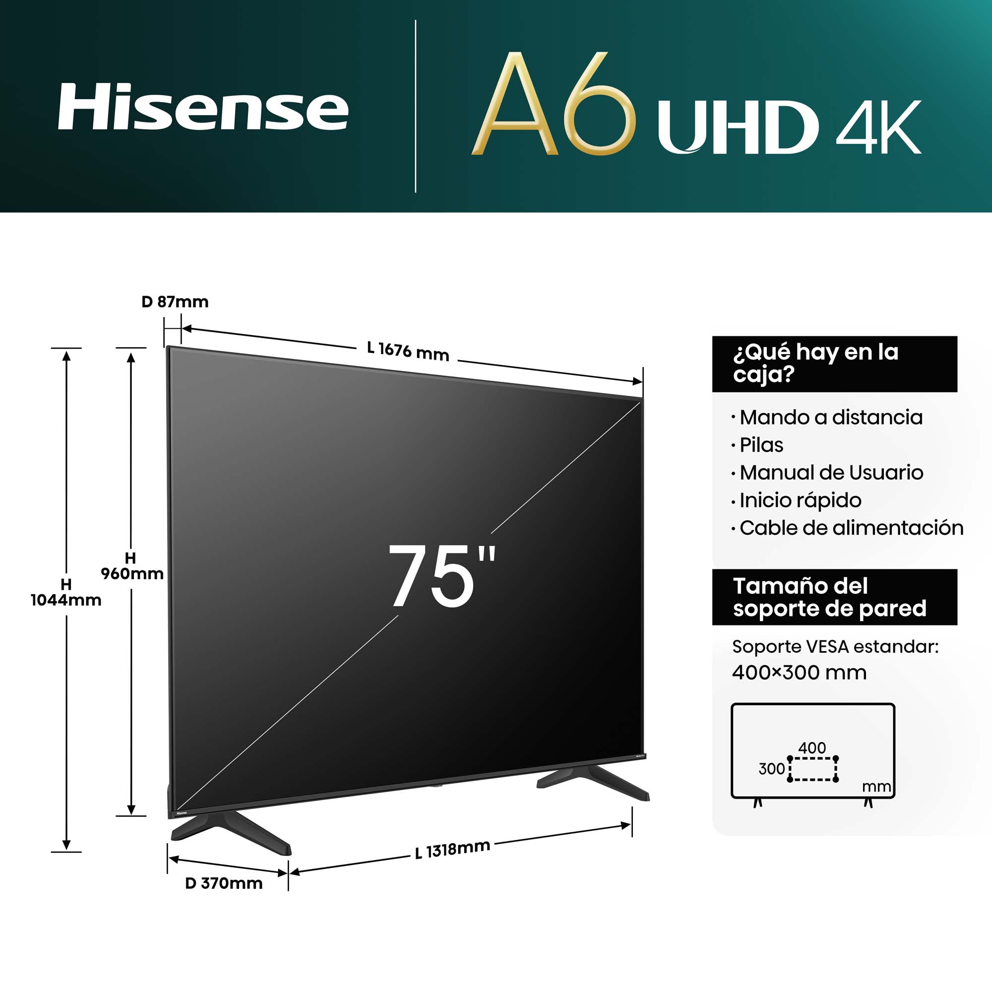 Hisense - 4K TV 75A6N, VIDAA Smart TV