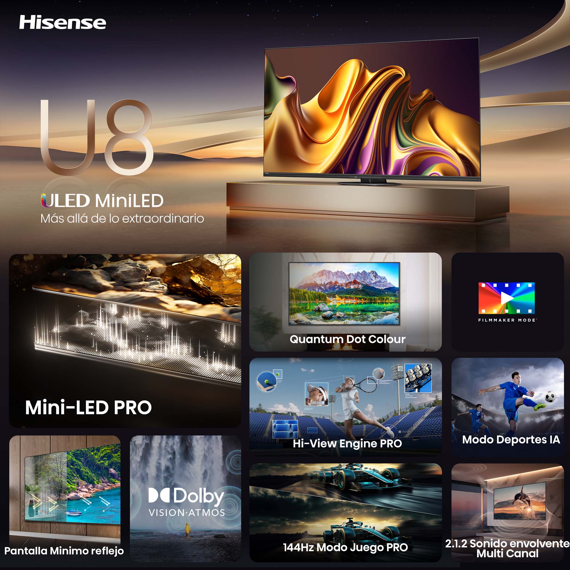 Hisense - Mini-LED TV 75U8NQ, 75 Pulgadas con Quantum Dot Colour