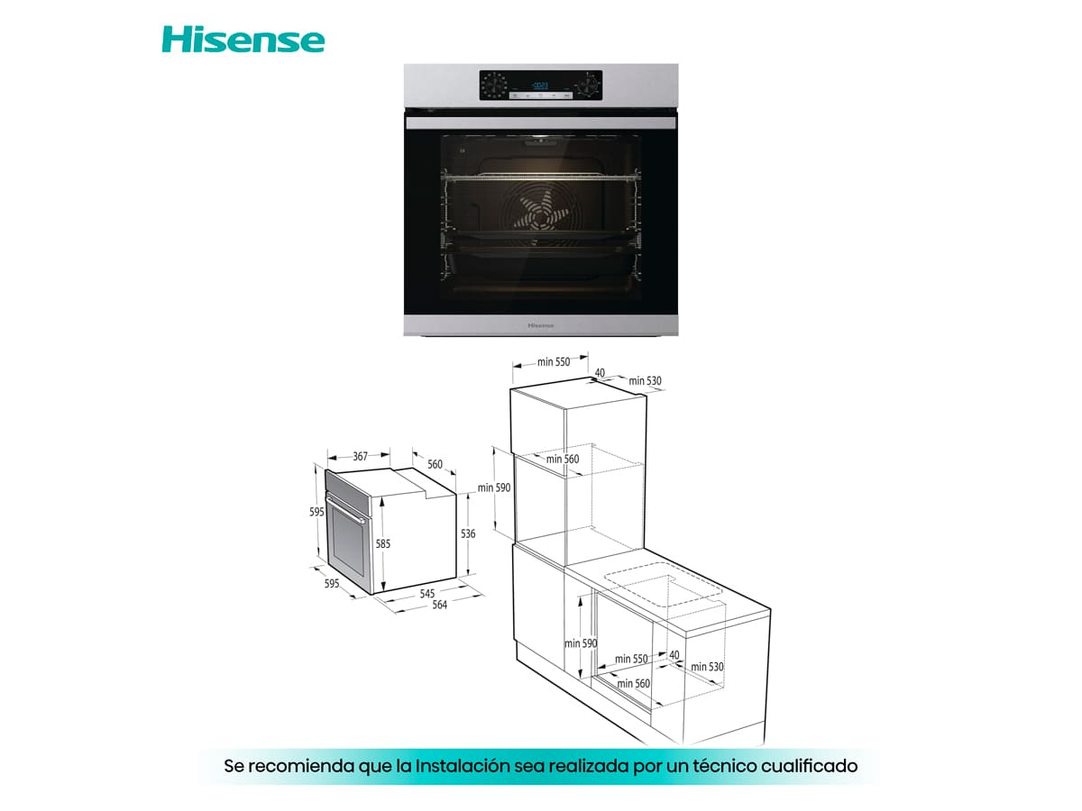 Hisense - BSA65226PX – Horno Pirolítico, Cocción Vapor Añadido, Clase A+, 77L, Inox