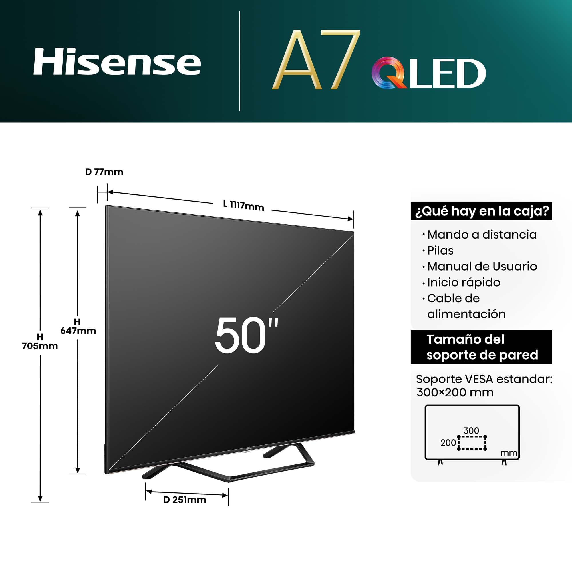Hisense - Serie A7NQ QLED TV 50A7NQ Smart TV, 50 Pulgadas