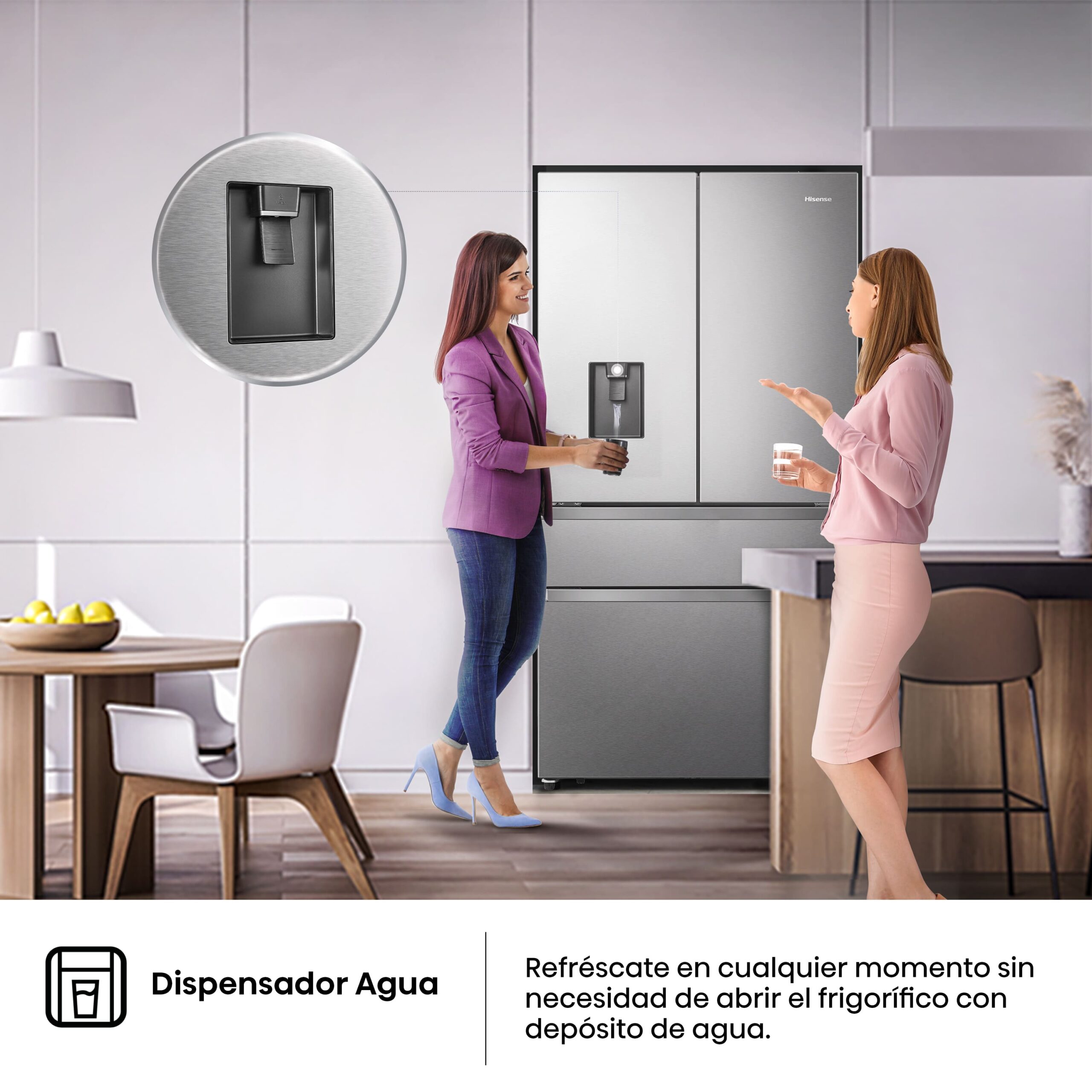 Hisense - RF749N4SWSE – Frigorífico Americano Cajón Frances, Clase E, 579L, Inox