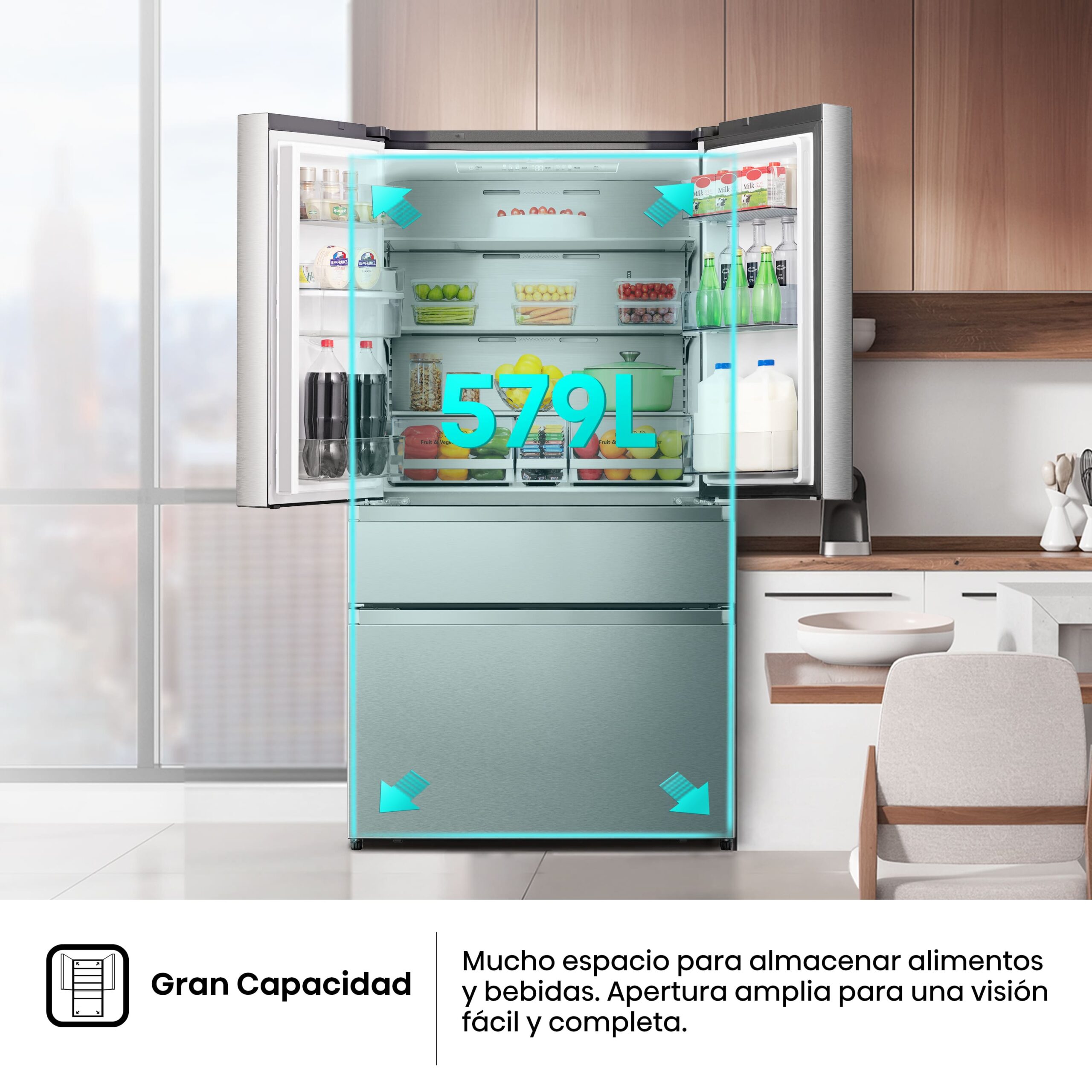 Hisense - RF749N4SWSE – Frigorífico Americano Cajón Frances, Clase E, 579L, Inox