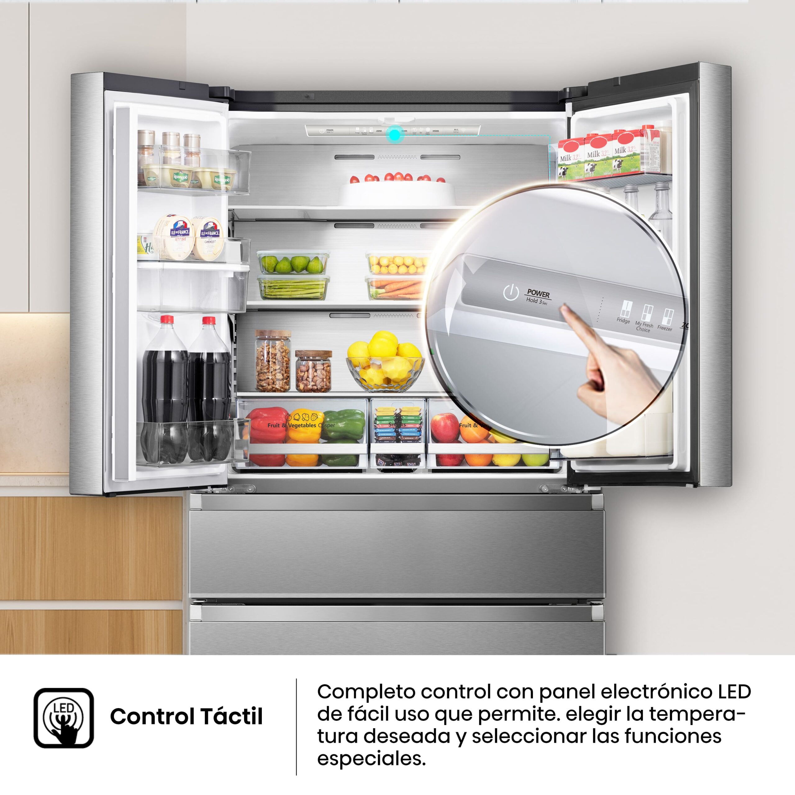 Hisense - RF749N4SWSE – Frigorífico Americano Cajón Frances, Clase E, 579L, Inox