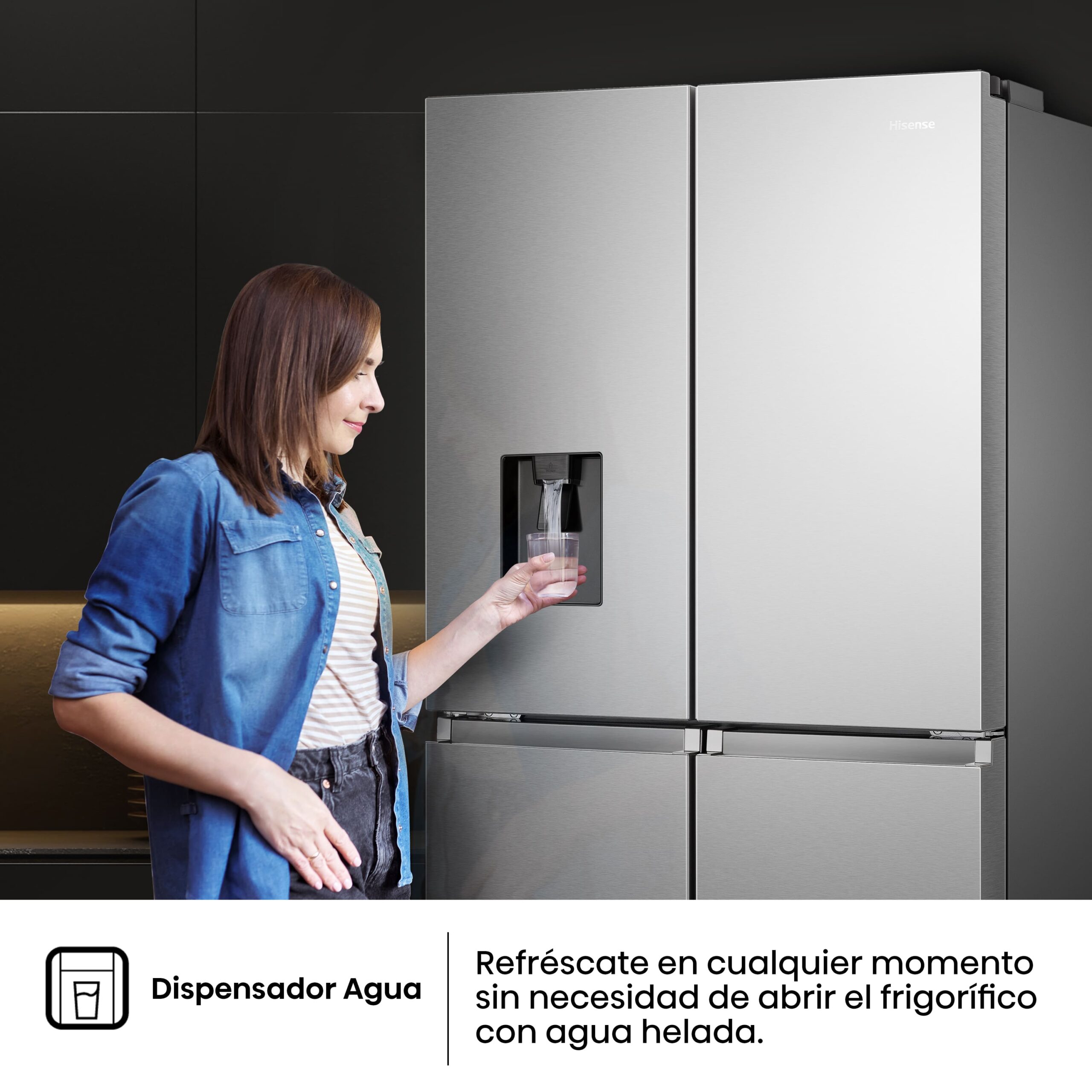 Hisense - RQ758N4SWSE – Frigorífico Americano 4 Puertas, Clase E, 606L, Inox