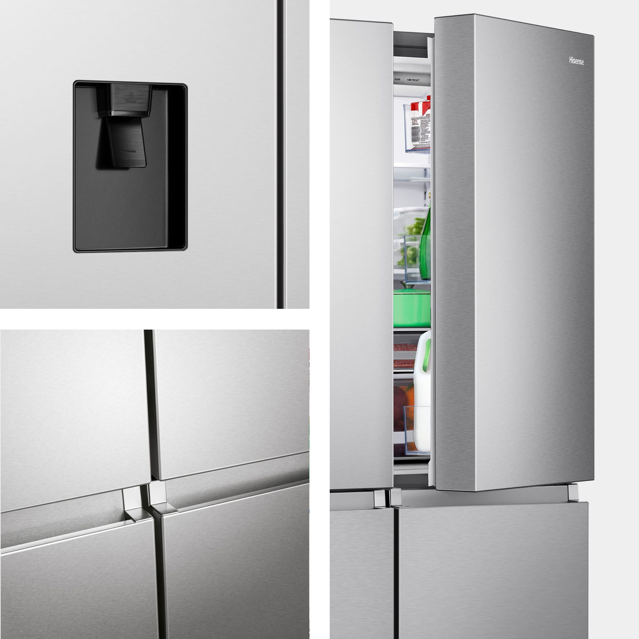 Hisense - RQ758N4SWSE – Frigorífico Americano 4 Puertas, Clase E, 606L, Inox