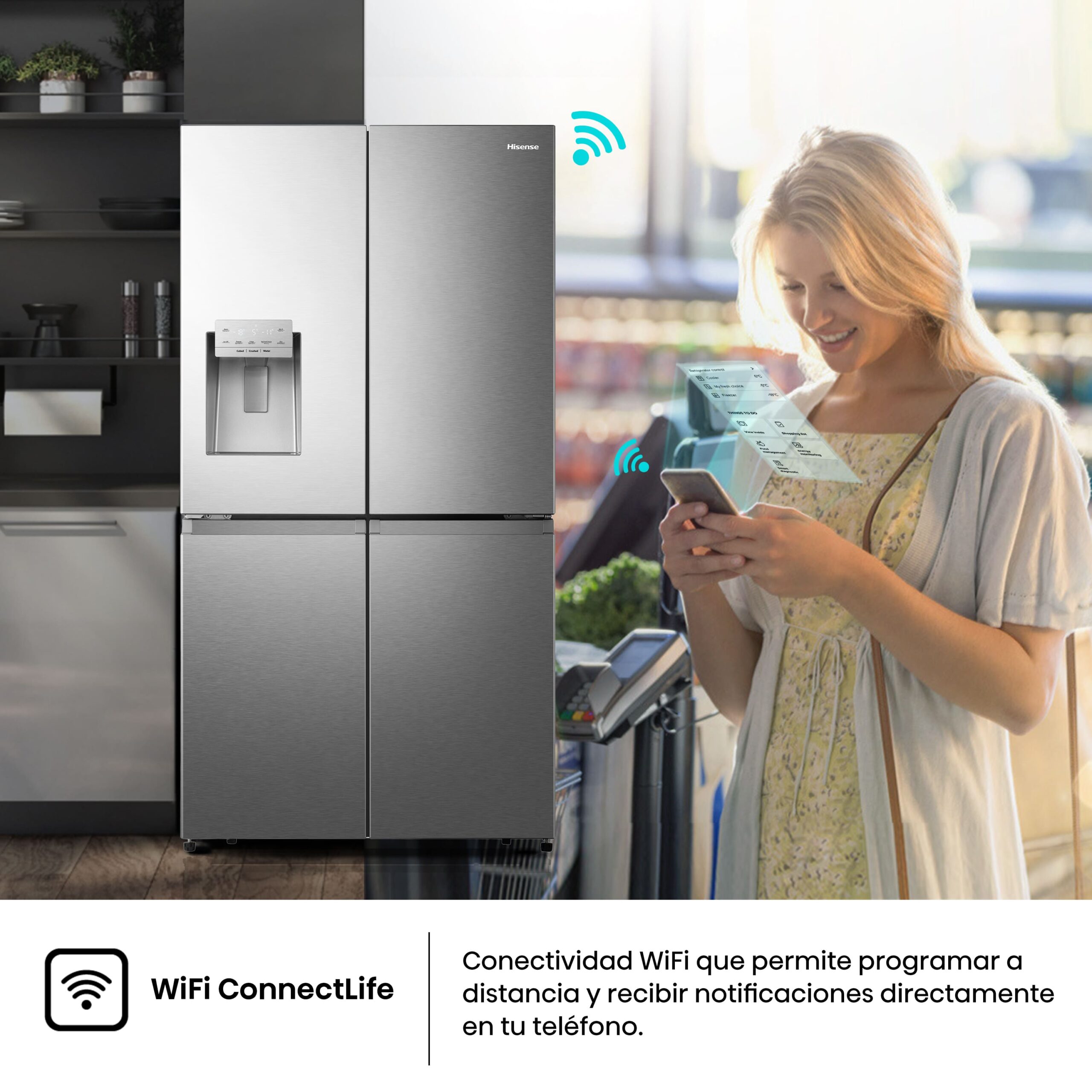Hisense - RQ760N4SASE – Frigorífico Americano 4 Puertas De Libre Instalación, Clase E, Capacidad 584L, Color Inox