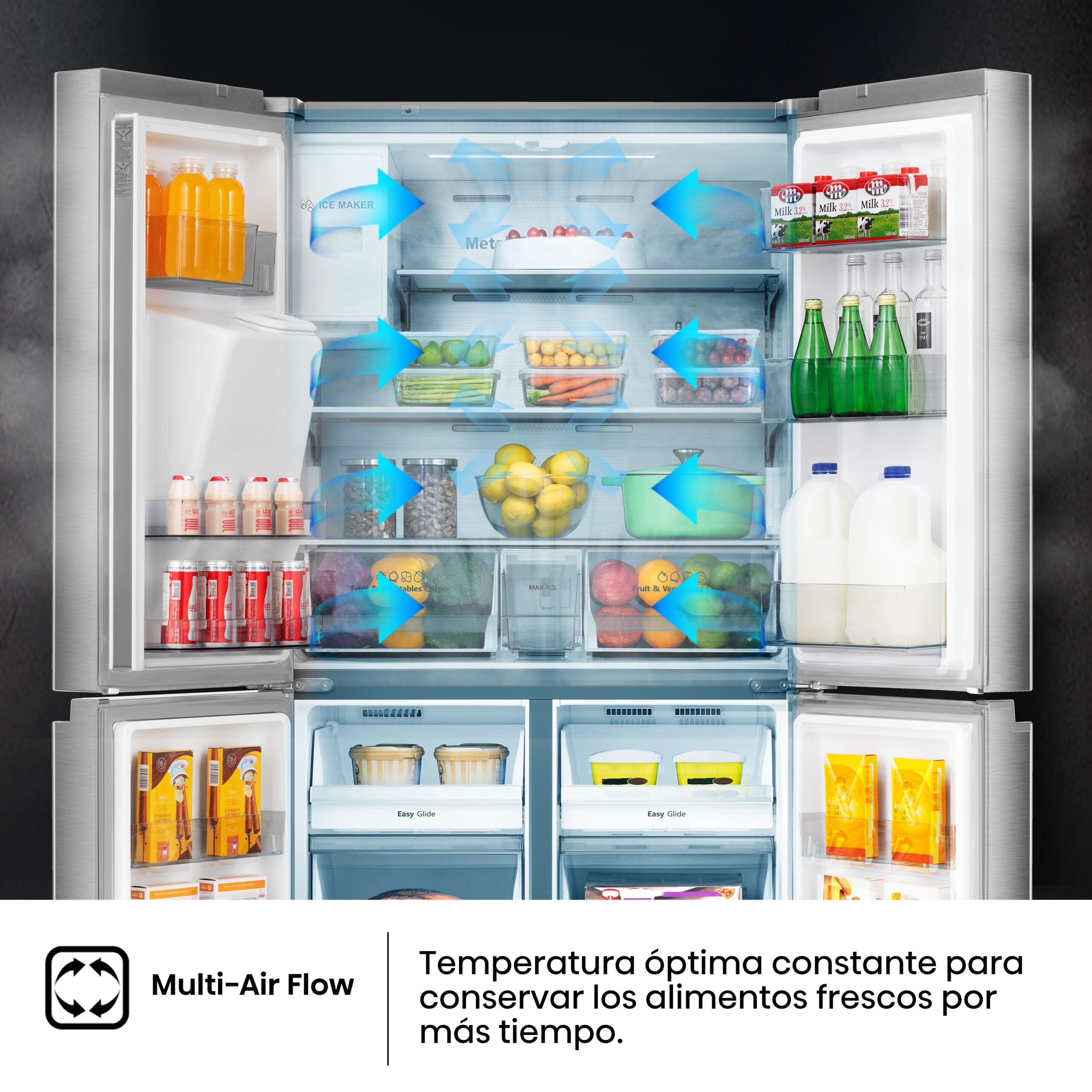 Hisense - RQ760N4SASE – Frigorífico Americano 4 Puertas De Libre Instalación, Clase E, Capacidad 584L, Color Inox