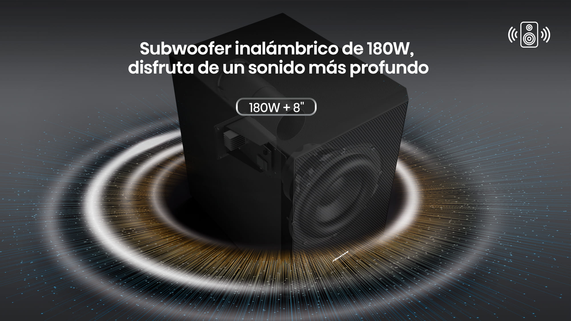 Subwoofer inalámbrico de 180W, disfruta de un sonido más profundo