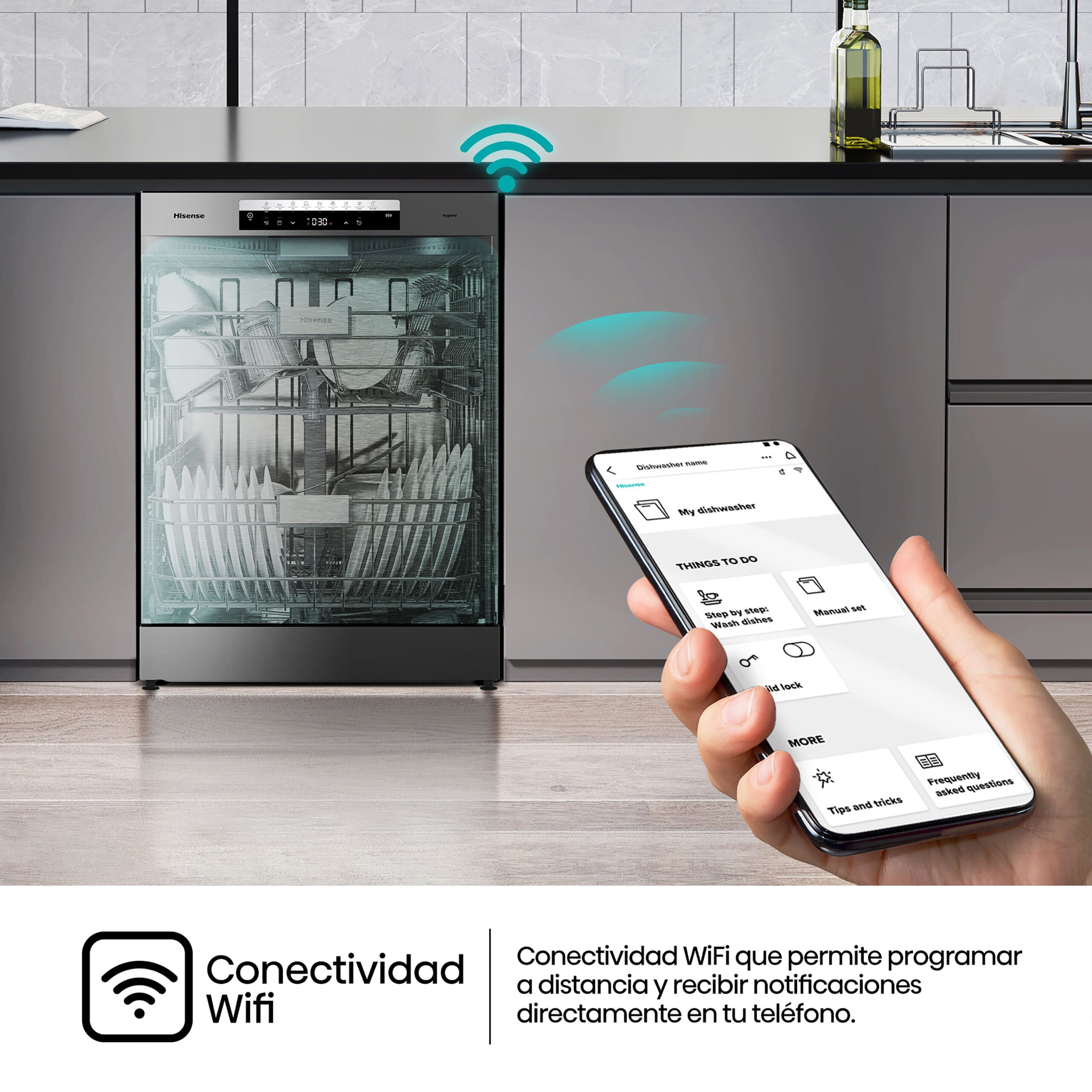 Hisense - HS693C60XAD – Lavavajillas 60cm, Libre Instalación, Clase C, 16, Inox