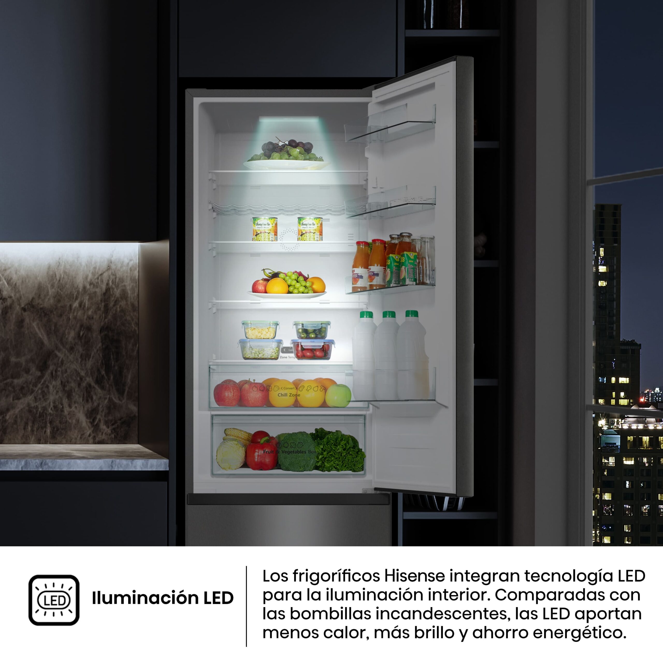 Hisense - RM469N4ACD – Frigorífico Combi 3 Puertas, Clase D , 368L, Inox