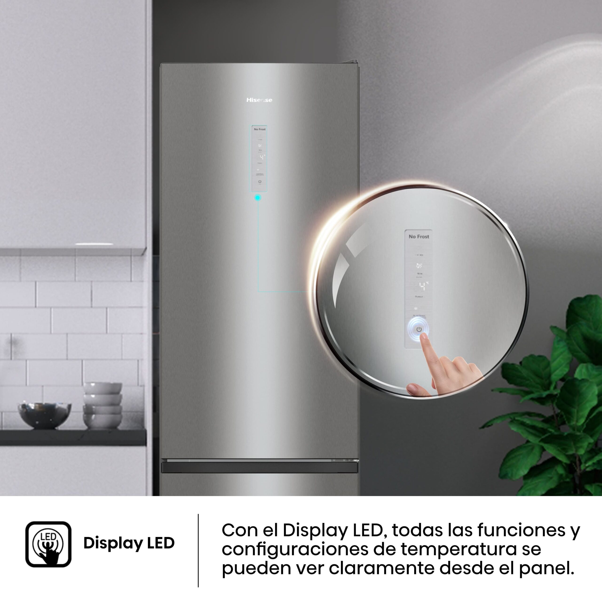 Hisense - RM469N4ACD – Frigorífico Combi 3 Puertas, Clase D , 368L, Inox