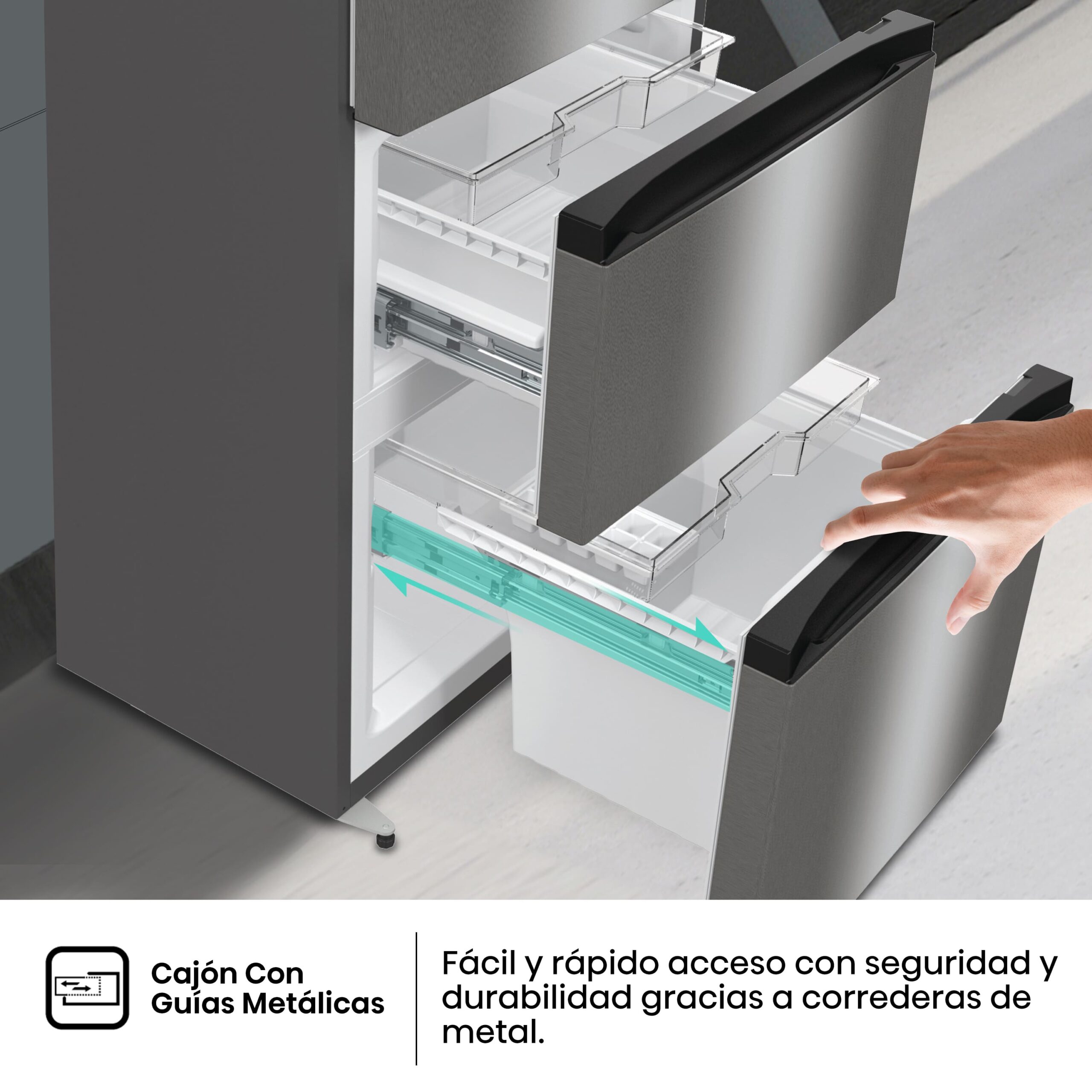 Hisense - RM469N4ACD – Frigorífico Combi 3 Puertas, Clase D , 368L, Inox
