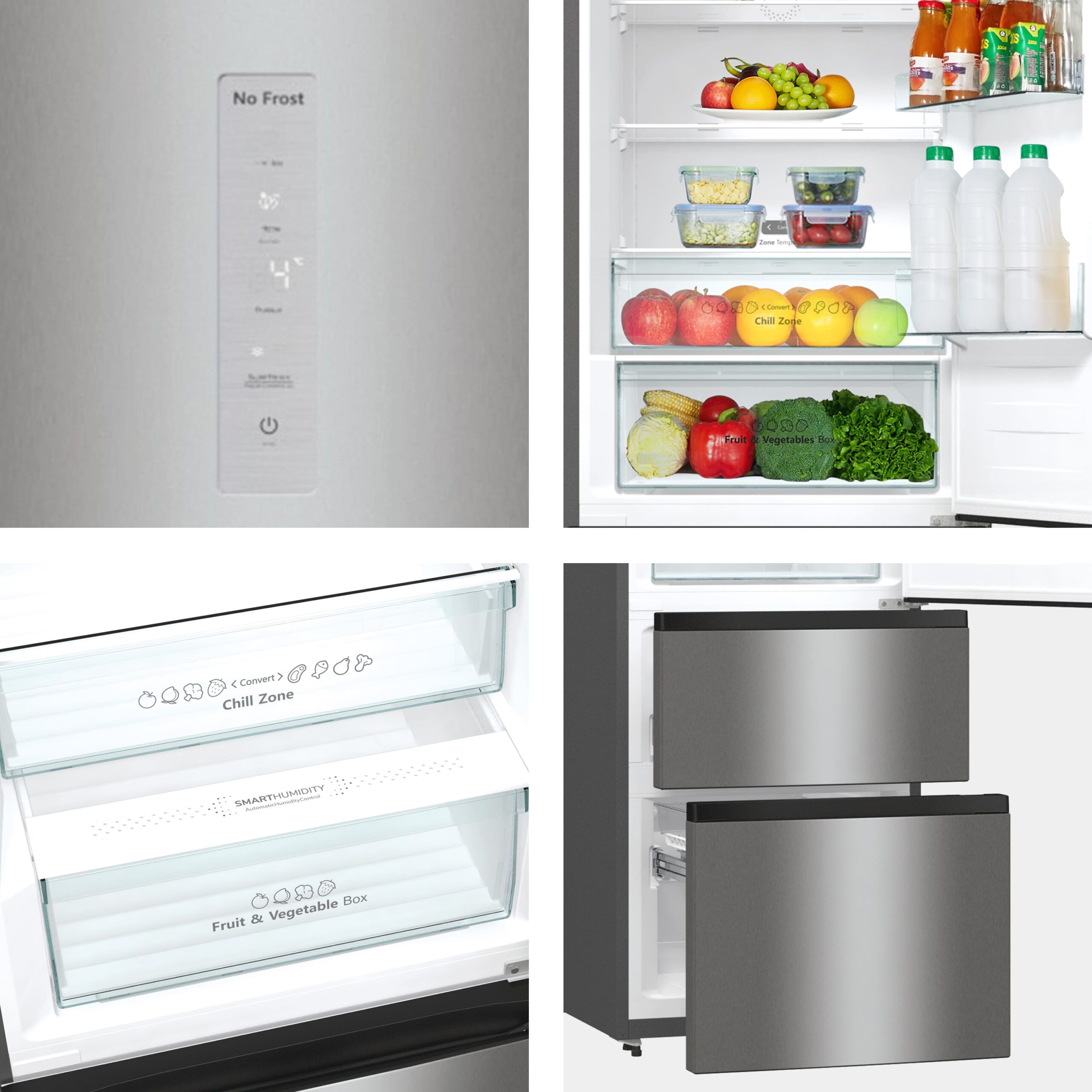 Hisense - RM469N4ACD – Frigorífico Combi 3 Puertas, Clase D , 368L, Inox