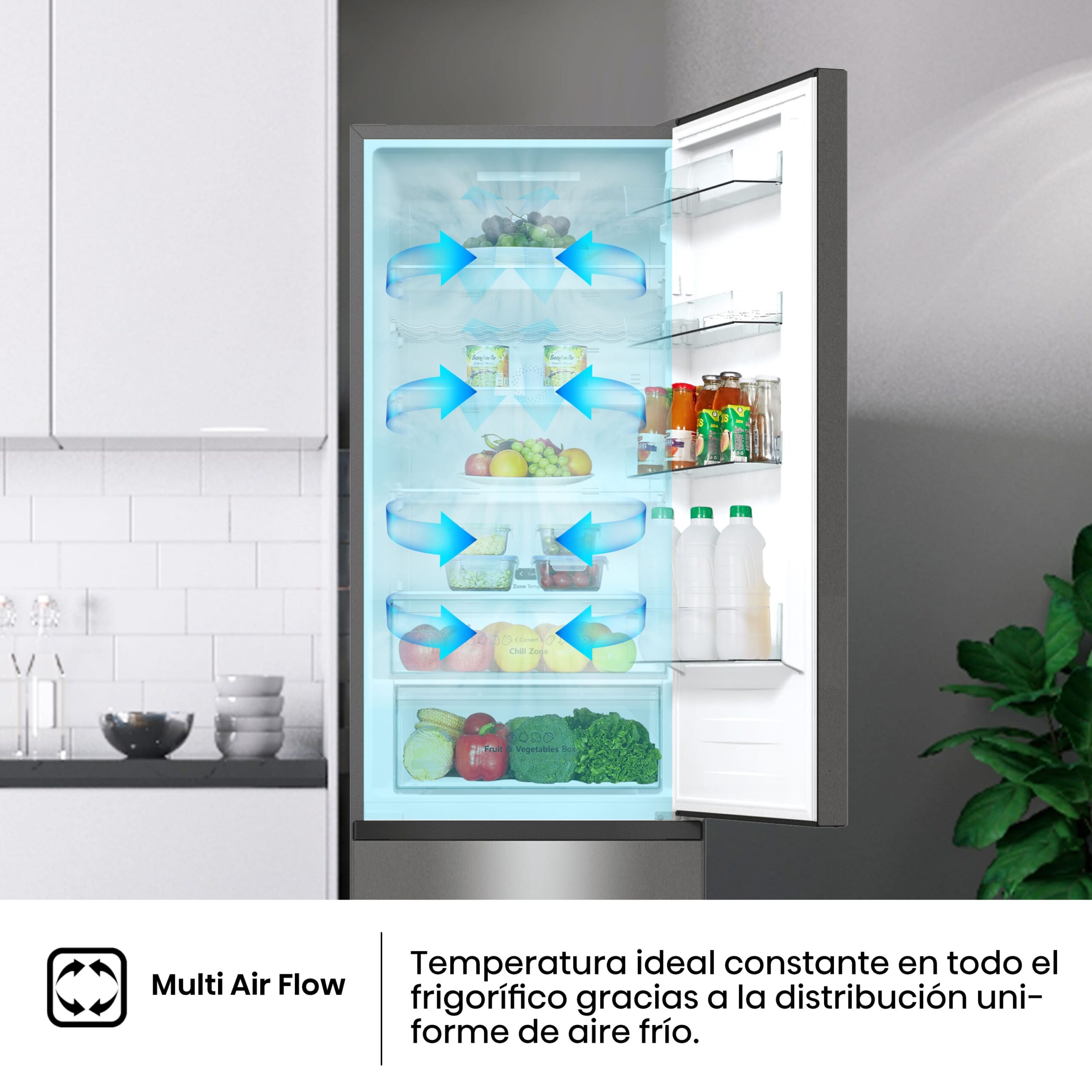 Hisense - RM469N4ACD – Frigorífico Combi 3 Puertas, Clase D , 368L, Inox
