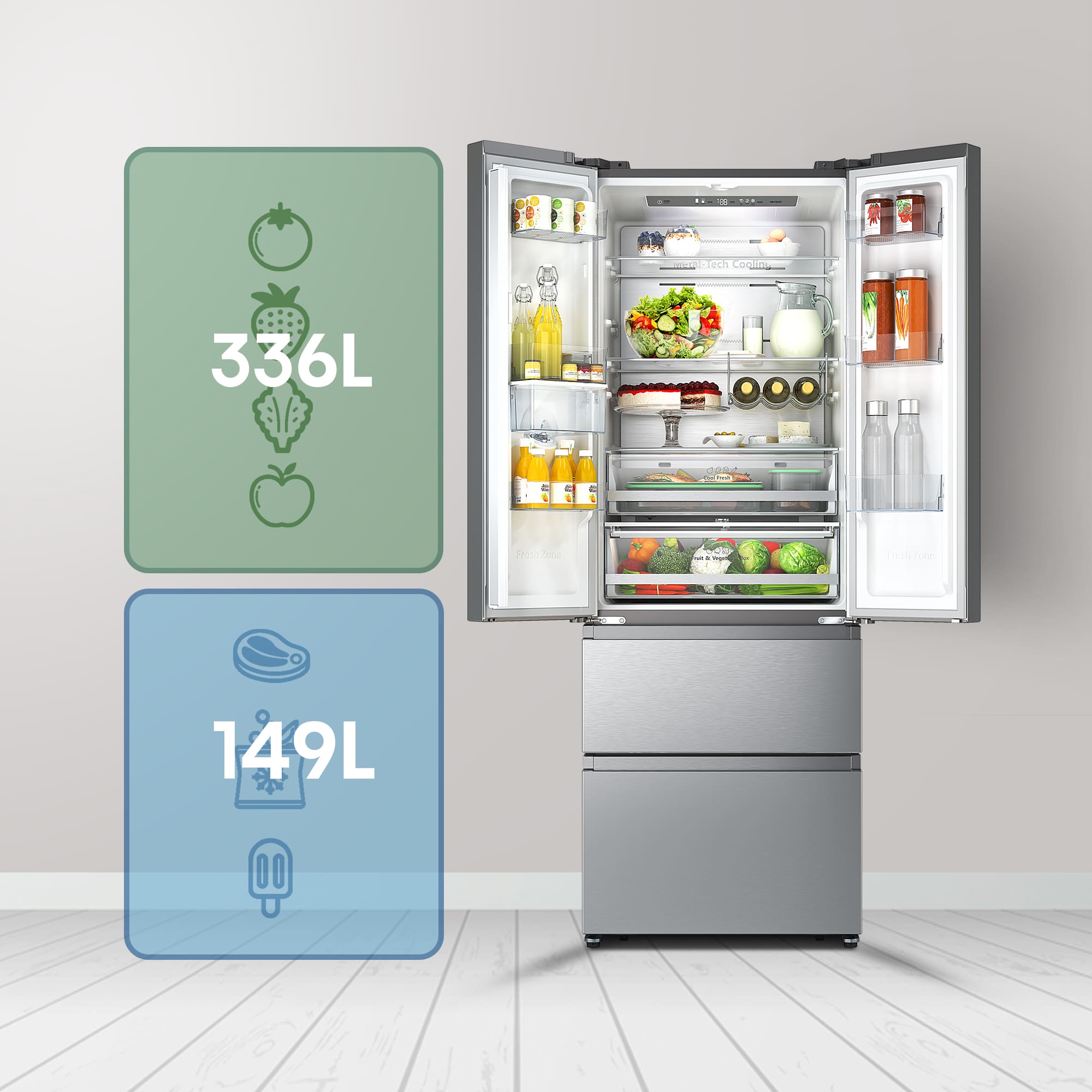 Hisense - RF632N4WIE – Frigorífico Combi Cajón Frances, Clase E , 485L, Inox