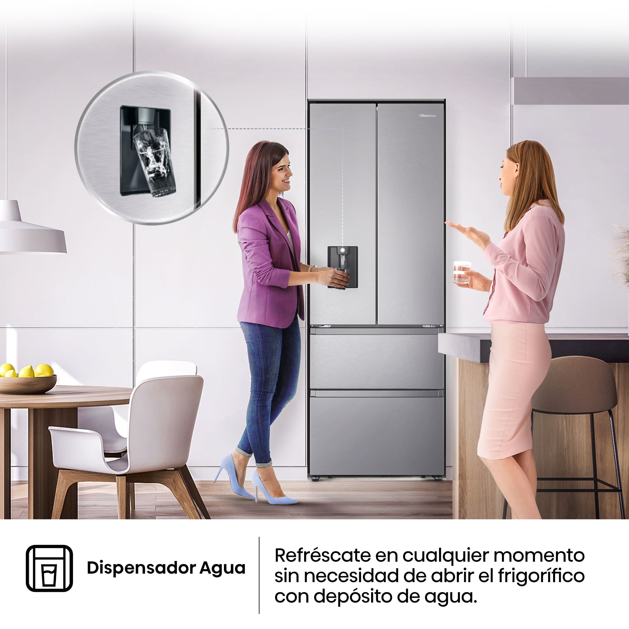 Hisense - RF632N4WIE – Frigorífico Combi Cajón Frances, Clase E , 485L, Inox