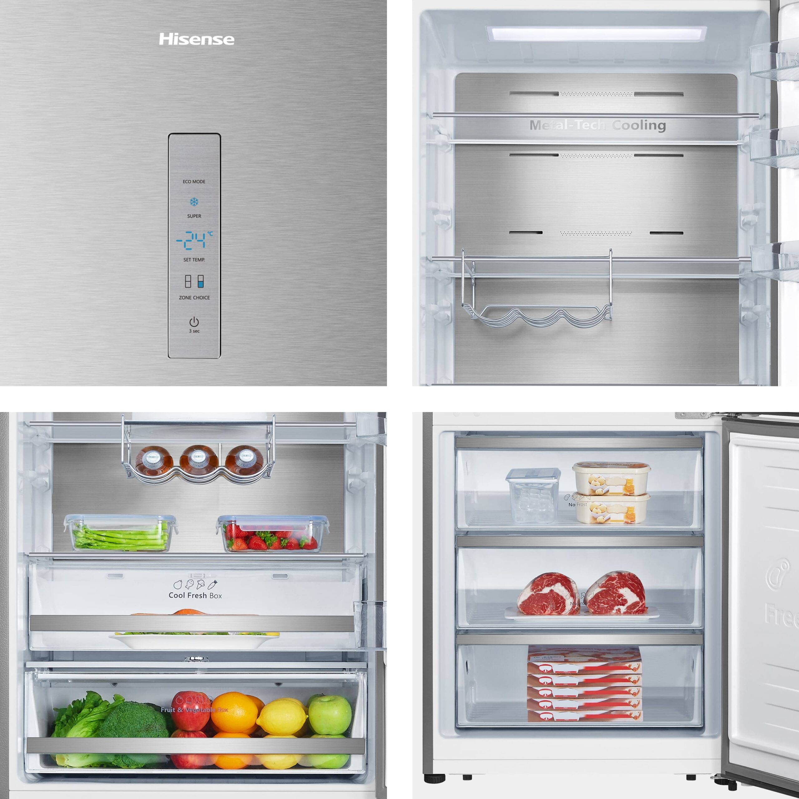 Hisense - RB645N4BID – Frigorífico Combi 2 Puertas, Clase D , 495L, Inox