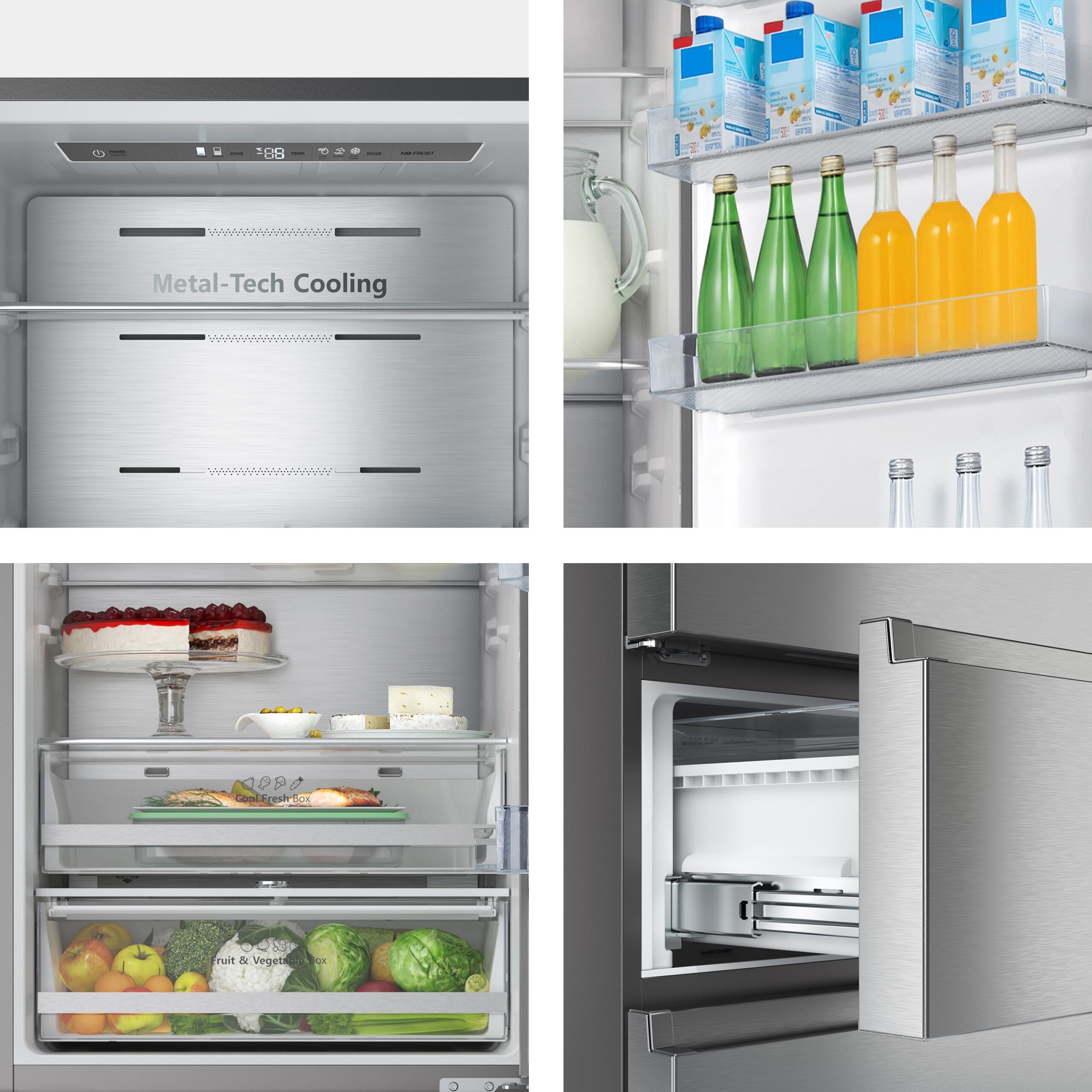 Hisense - RT641N4AIE – Frigorífico Combi 3 Puertas, Clase E , 493L, Inox