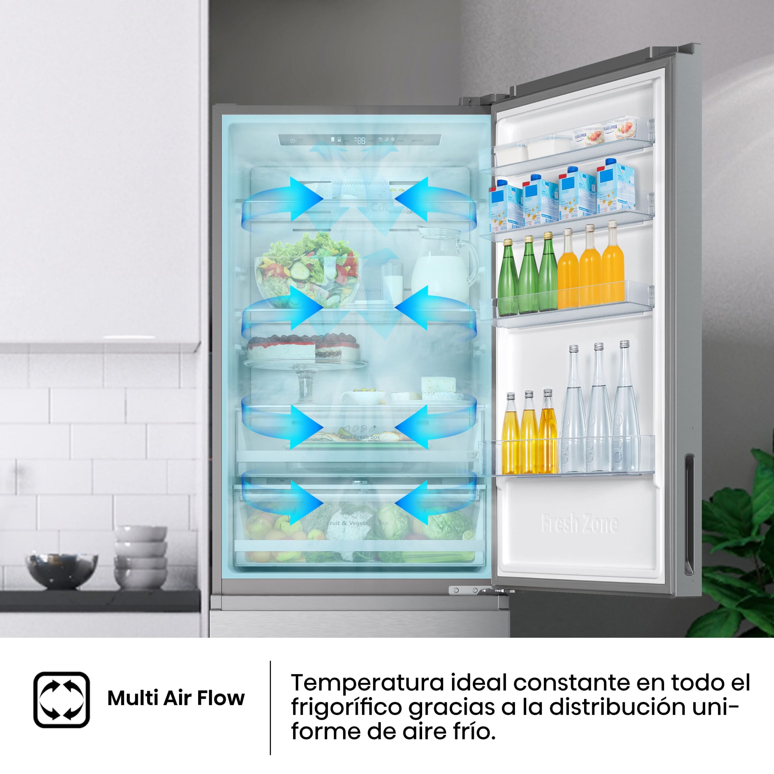 Hisense - RT641N4AIE – Frigorífico Combi 3 Puertas, Clase E , 493L, Inox