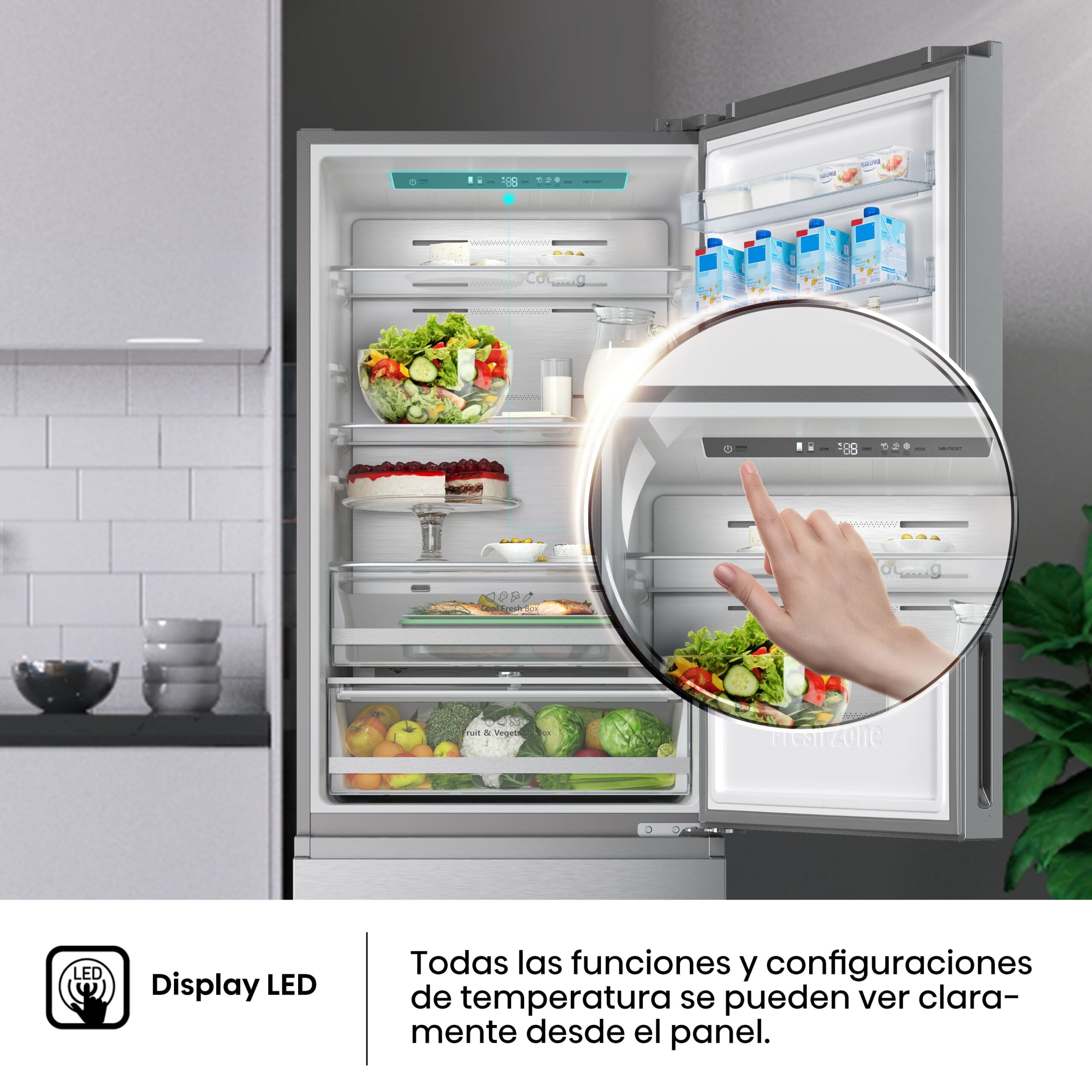 Hisense - RT641N4AIE – Frigorífico Combi 3 Puertas, Clase E , 493L, Inox