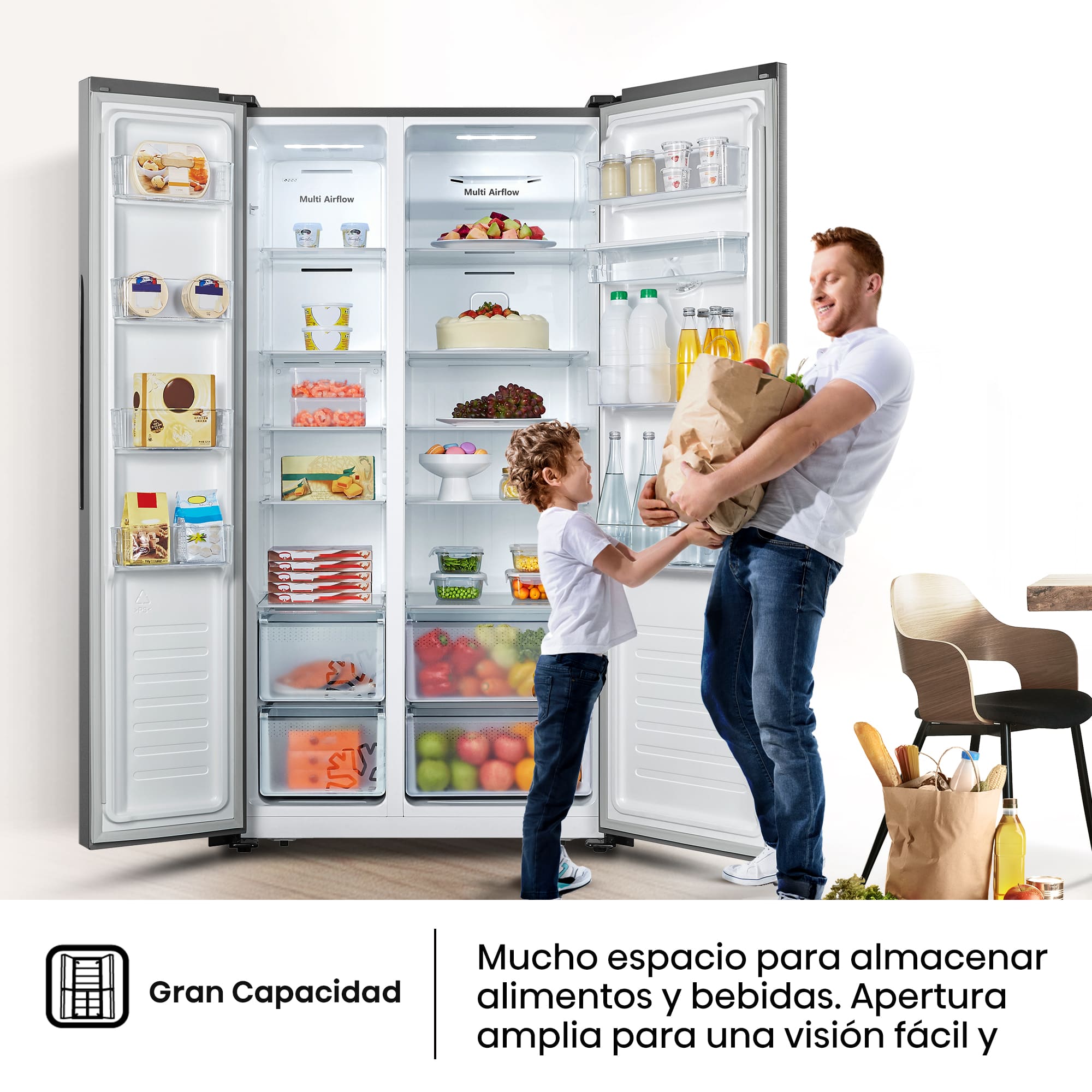 Hisense - RS677N4WCD – Frigorífico Americano Side By Side, Clase D , 519L, Inox